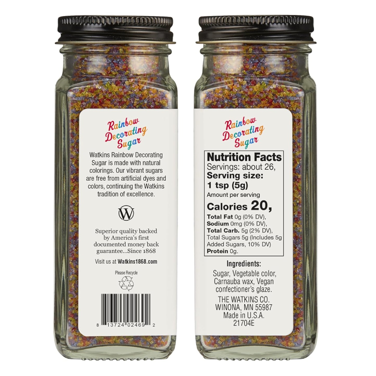 Watkins Rainbow Decorating Sugar - Non-GMO, 4.6 Ounce | Pack of 3 for Vibrant Baking