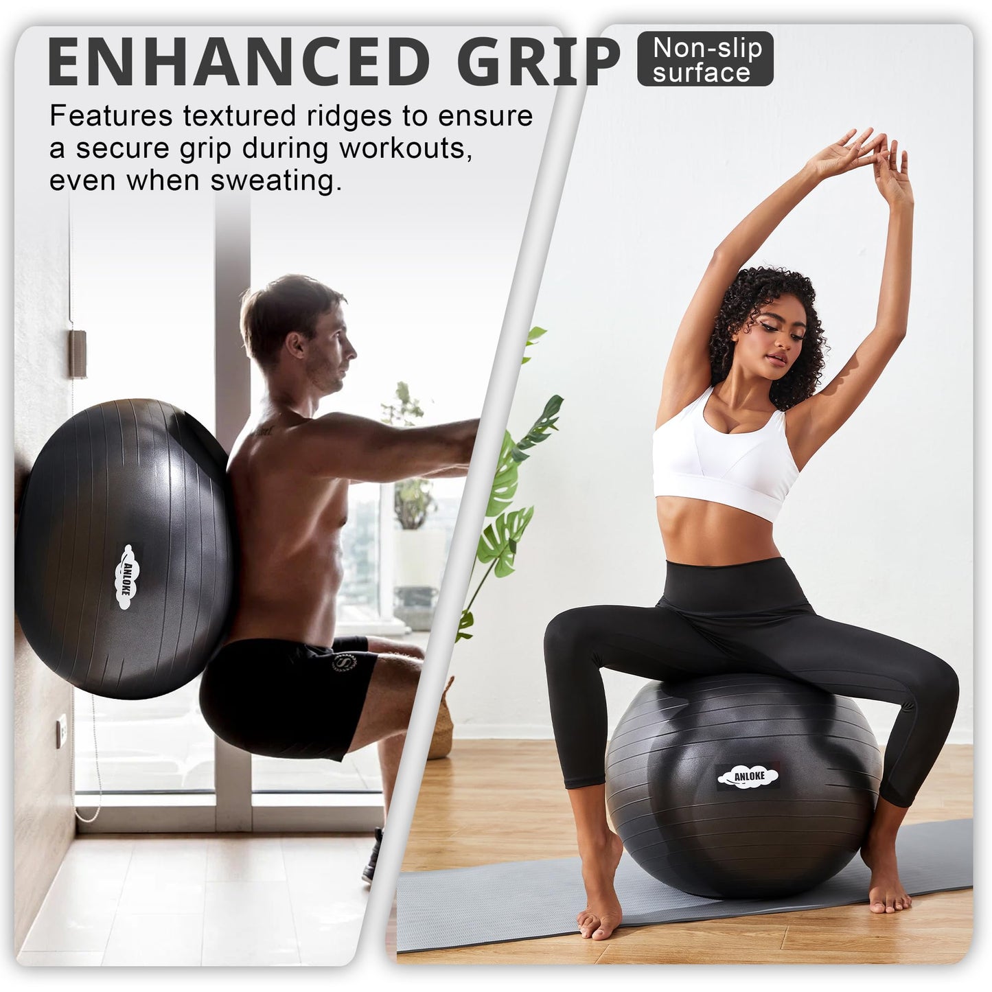 Yoga Ball for Exercise Fitness & Balance, Anti-Burst Stability Ball Chair, Birthing Ball for Pregnancy -M (19"~22") 55cm, Black