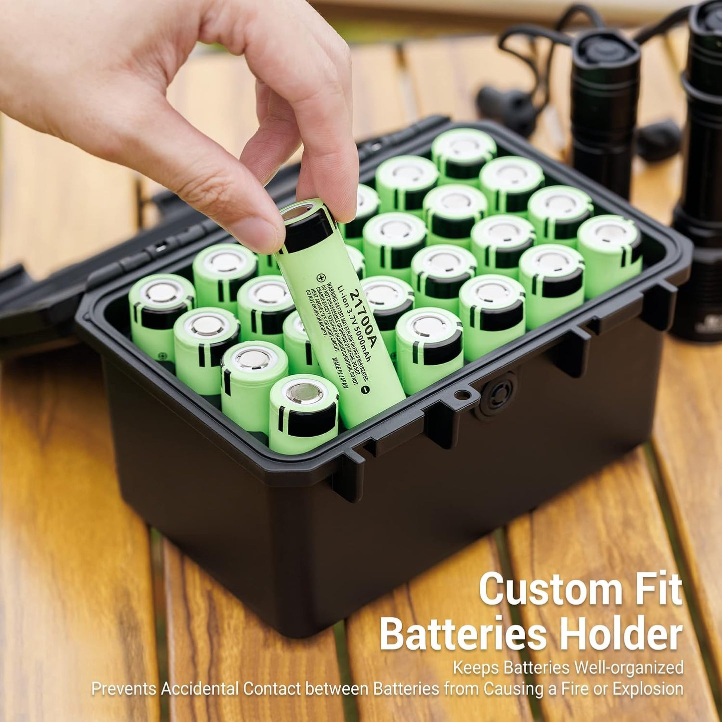 KIWIFOTOS 24 21700/20700 IP67 Slots Battery Storage Case Waterproof Hard Case Batteries Caddy Organizer Holder