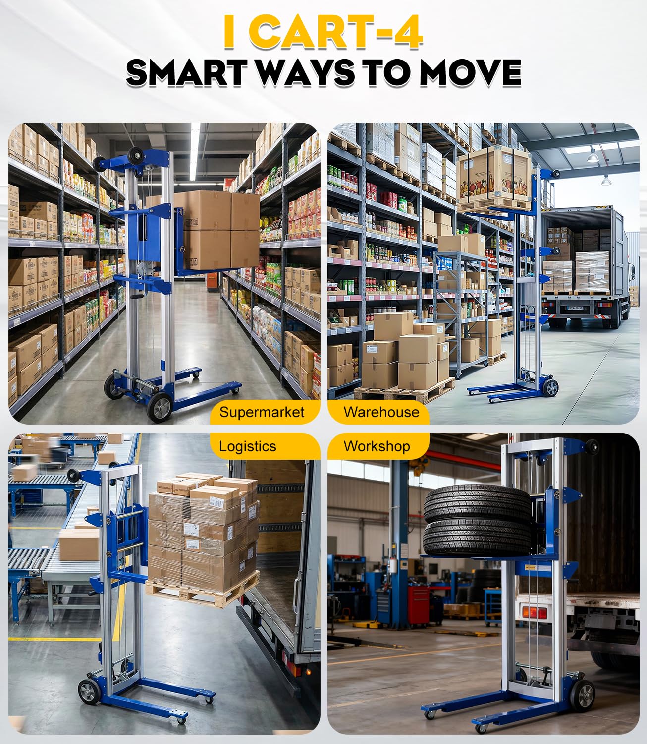 Material Lift Winch Stacker, 123'' Manual Material Lifts, Heavy Duty Pallet Truck Dolly with Adjustable Fork,6 Wheels, Adjustable Straddle Hand Winch Lift Trucks for Warehouse, Factory, Load 410 Lbs