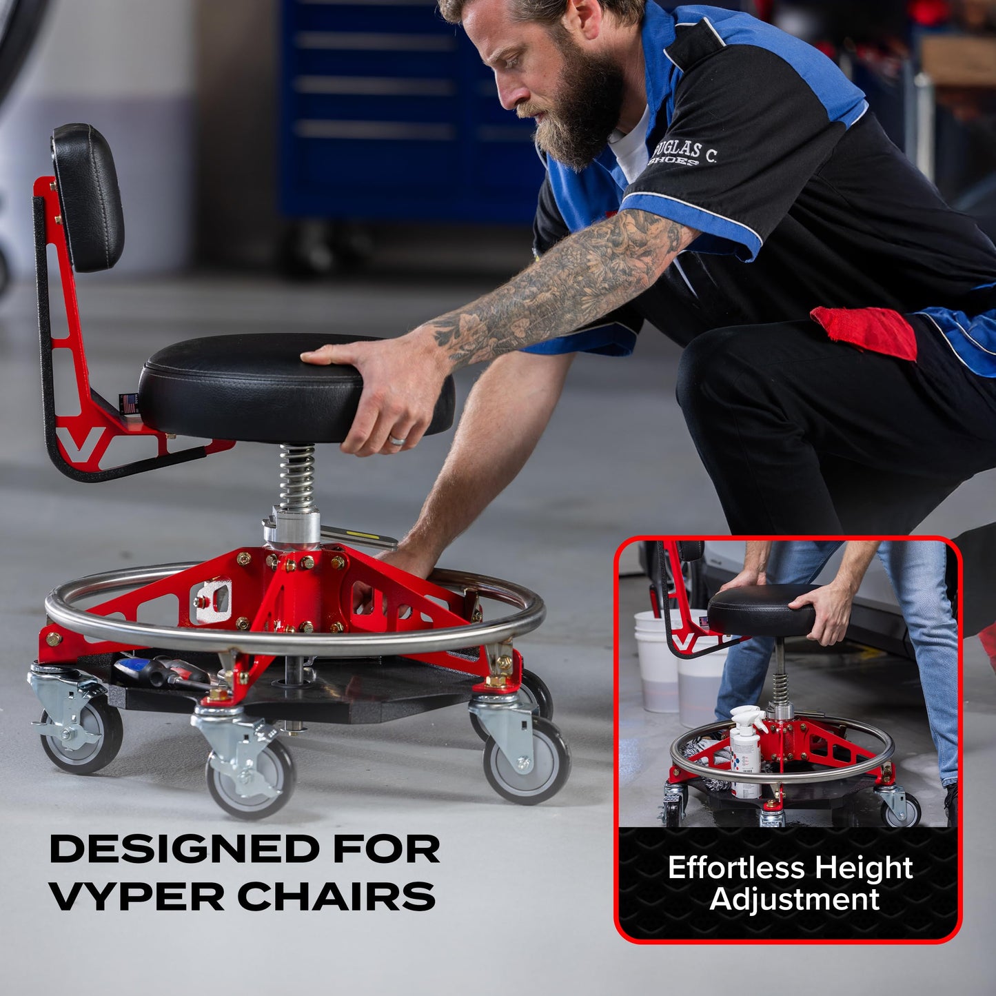 Vyper Industrial Tool Tray Accessory for EZ-Lift Shop Chairs, Steel Under-Seat Tool Organizer with Rubber Mat, Garage and Workshop Efficiency