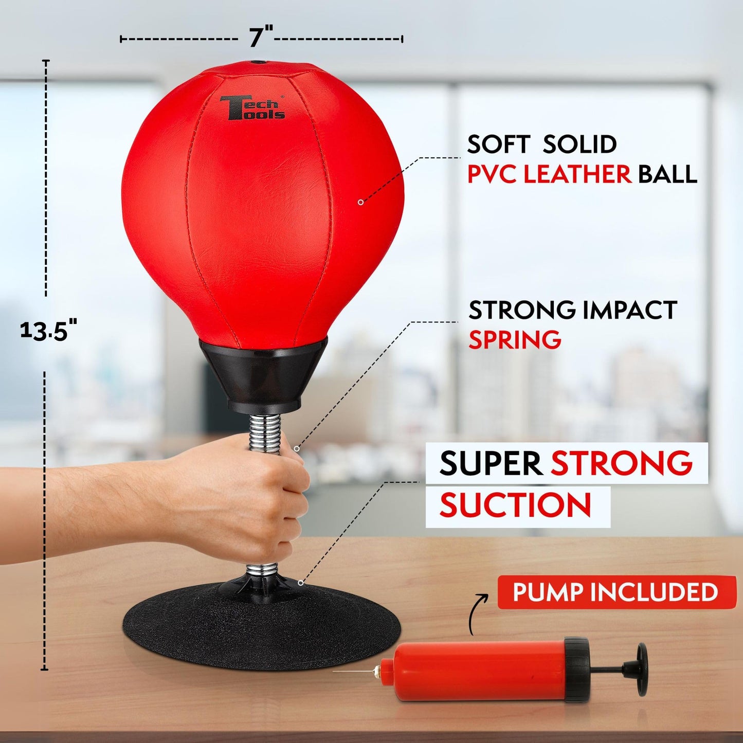 Tech Tools Stress Buster Desktop Punching Bag - Suctions to Your Desk, Heavy Duty Stress Relief Ball, Funny Office Gifts for Boss or Coworker Men and Women