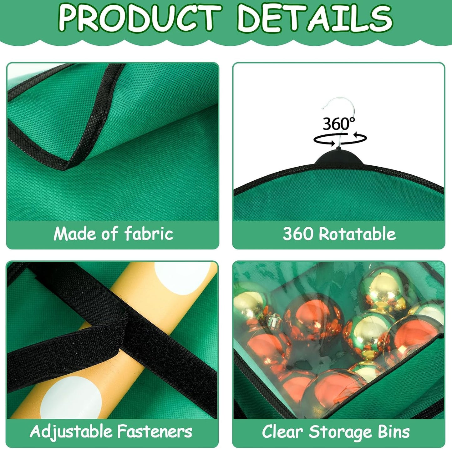 Skiennix Hanging Gift Wrapping Paper Organizer - Double-Sided Over The Door Storage | 48x24 Inch, Green