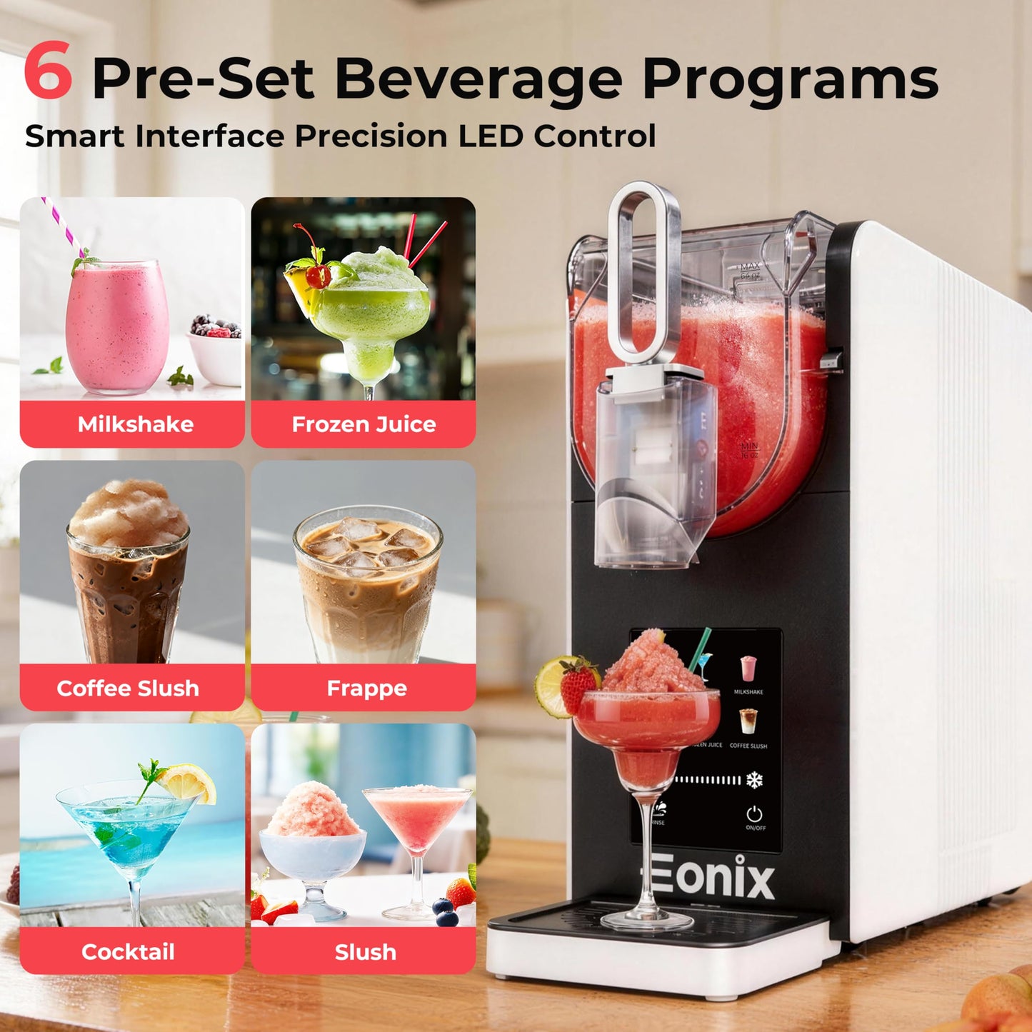 Slushie Machine No Ice Needed,64OZ Slushy Machine for Home with Auto-Clean Function,Commercial Frozen Drink Maker,6 Pre-Set Programs,LED Display,Frozen Margaritas,Frappés,Milkshake ﻿