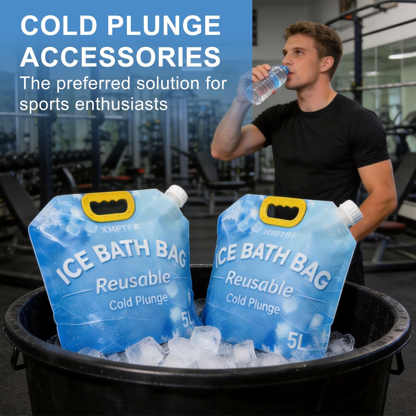 XMPTPK 4 Pack Ice Bath Bags, Reusable Cold Plunge Tub Accessories, Portable Bathtub Freezer Water Bags with Handle for Home Outdoor Bathtub Bucket(5L)