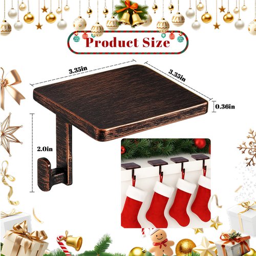 Christmas Stocking Holders for Mantle Set of 4, Mantle Stocking Hangers Hanging Hooks, Stocking Hanger Base, Stocking Holder Hooks for Fireplace Tabletop Shelf Christmas Decoration (Copper Red)