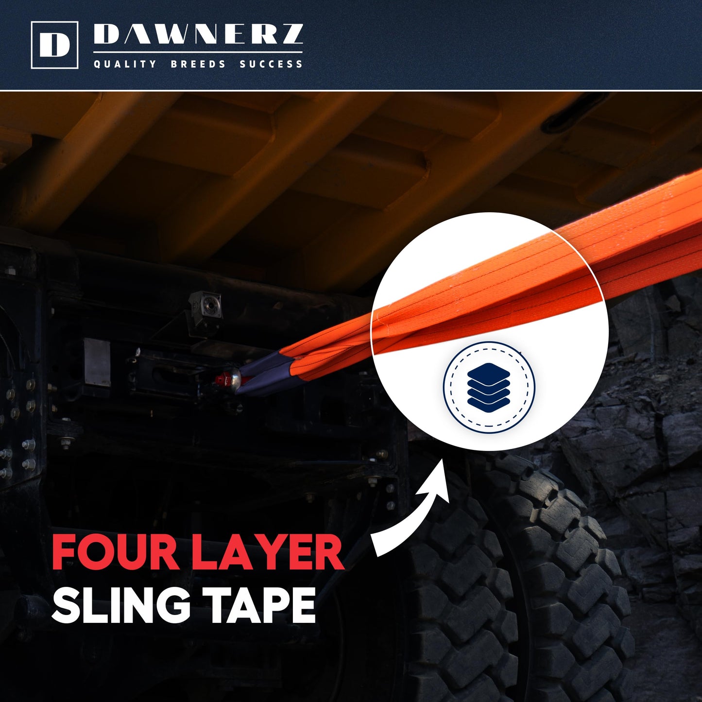 Dawnerz Heavy Duty Tow Strap 30 ft 380000 lbs Minimum Break Strength - Dawnerz Towing Rope for Truck Bus and Tractor