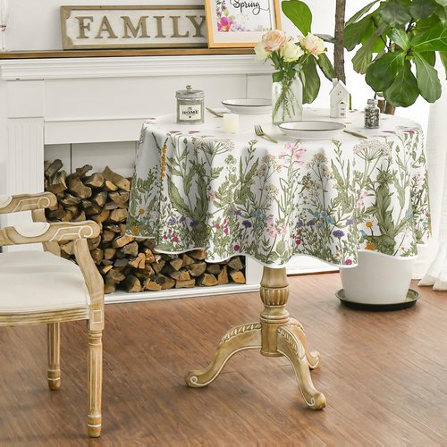 Horaldaily Spring Summer Tablecloth 90x90 Inch Round, Wild Flowers Floral Table Cover for Party Picnic Dinner Decor