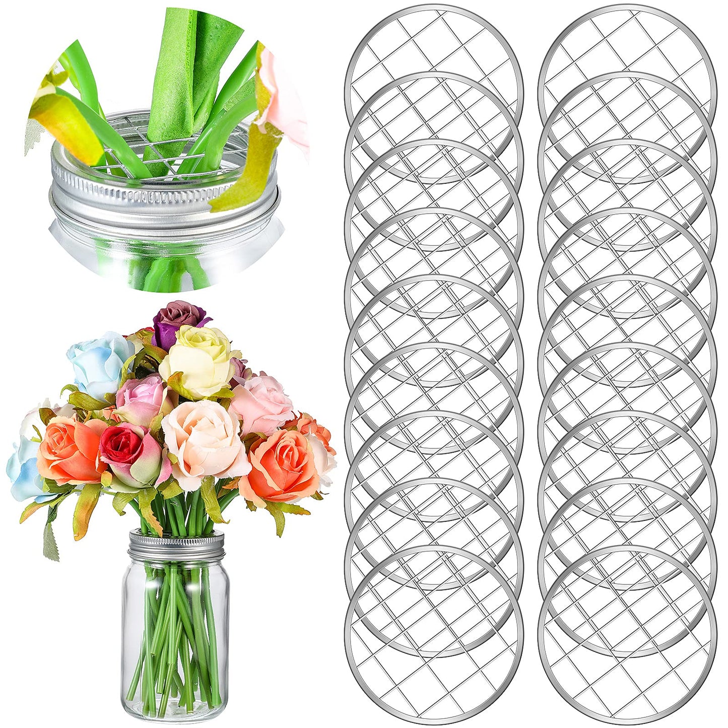 Patelai Mason Jar Frog Lid Insert Metal Flower Organizer Frog Lid Insert with Square Grids for Regular Mouth Mason Canning Jars(12 Pieces)