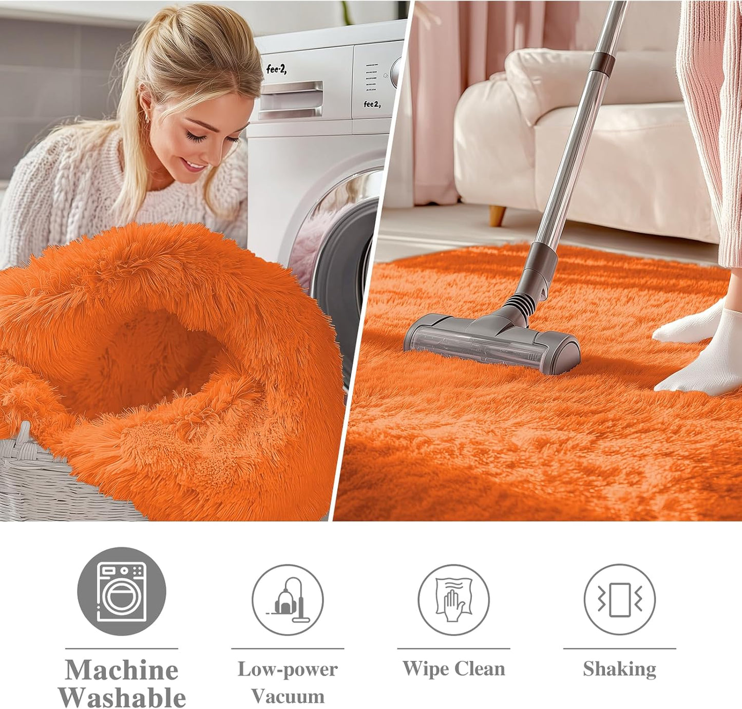 OLANLY Orange Round Rug - Soft & Fluffy 8 ft Circle Area Rug for Bedroom, Living Room & Nursery Decor