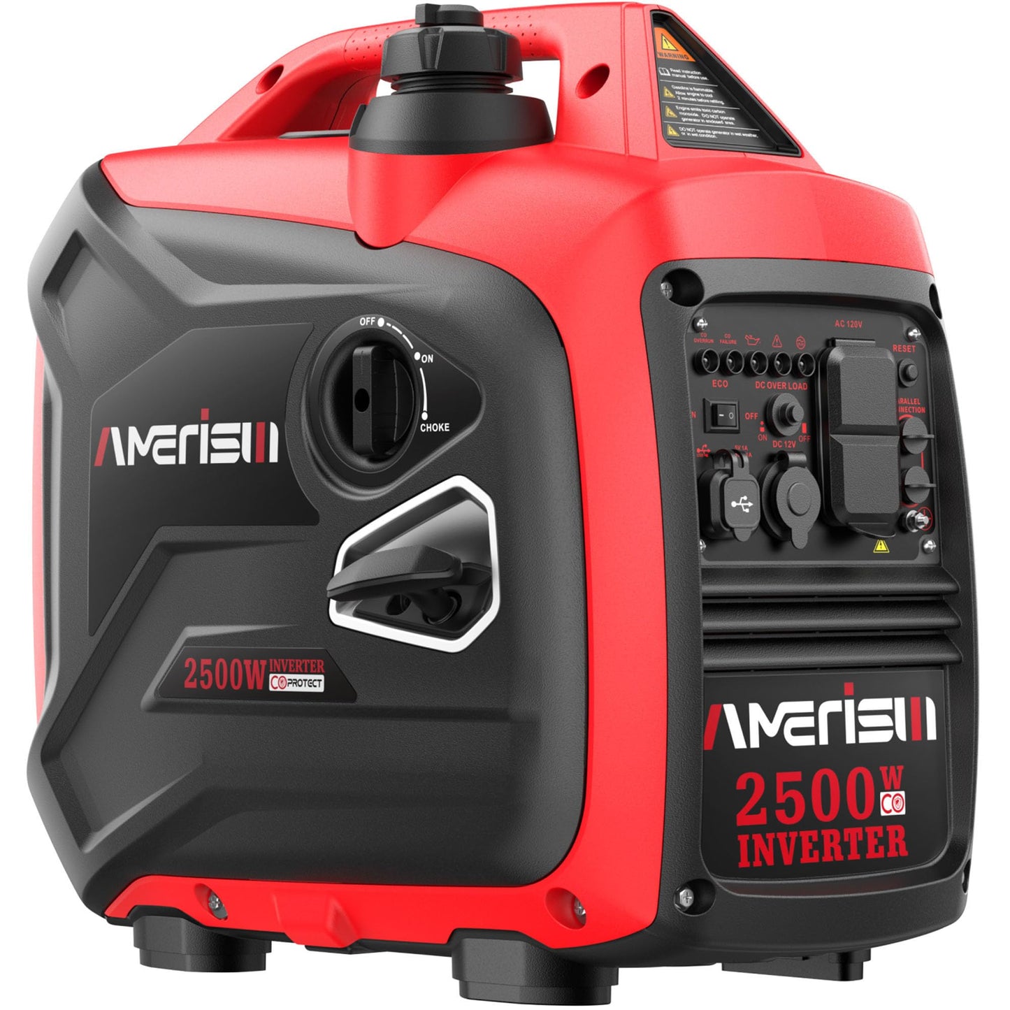 AMERISUN 2500-Watt Inverter Generator, Super Quiet & Lightweight Gas Powered Generator, CO Sensor, RV Ready Parallel Capable, Long Run Time for Camping, Tailgating and Home Use
