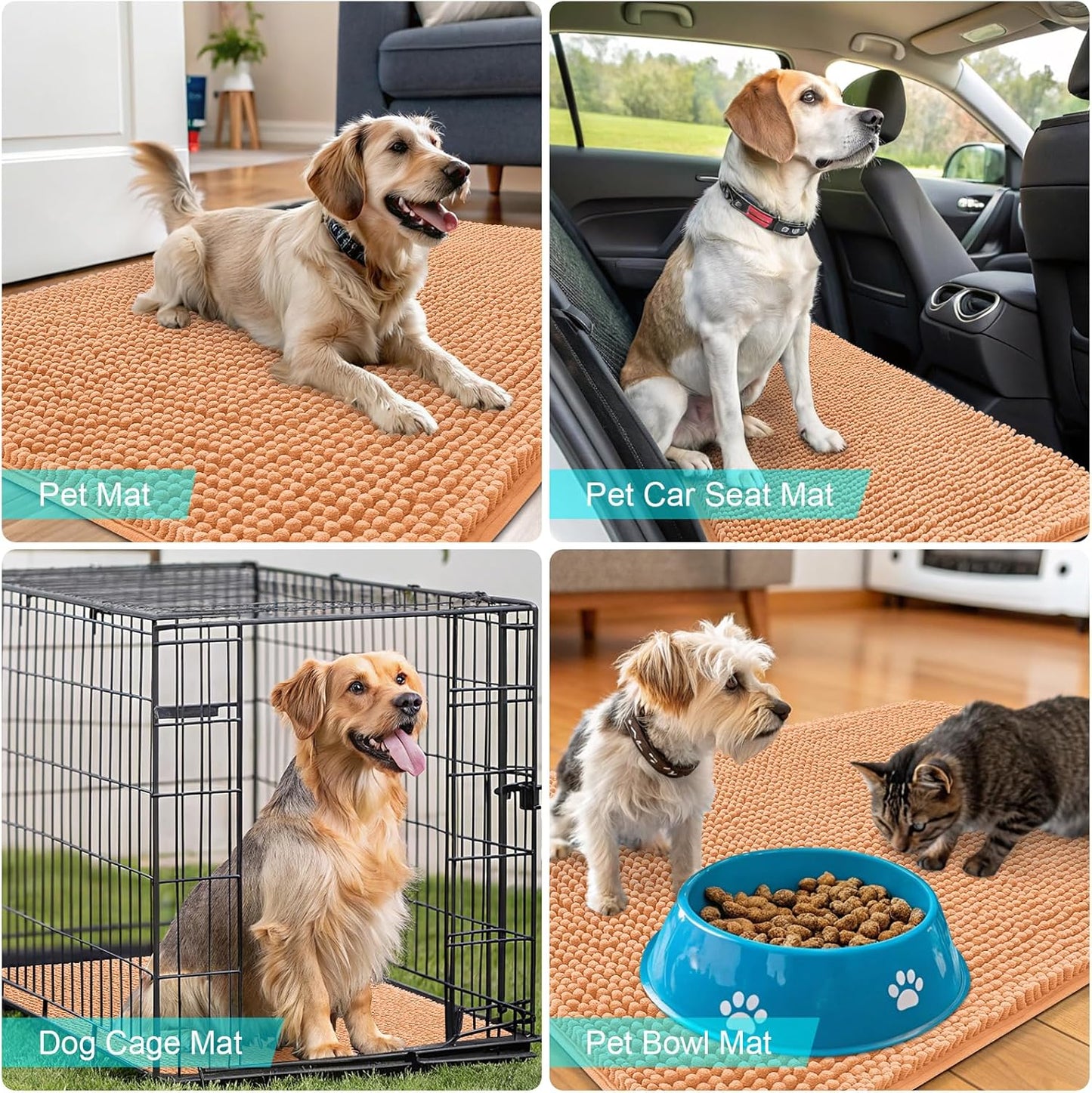OLANLY Dog Door Mat - Absorbent Non-Slip Washable Chenille Mat for Muddy Paws | 54x24, Orange