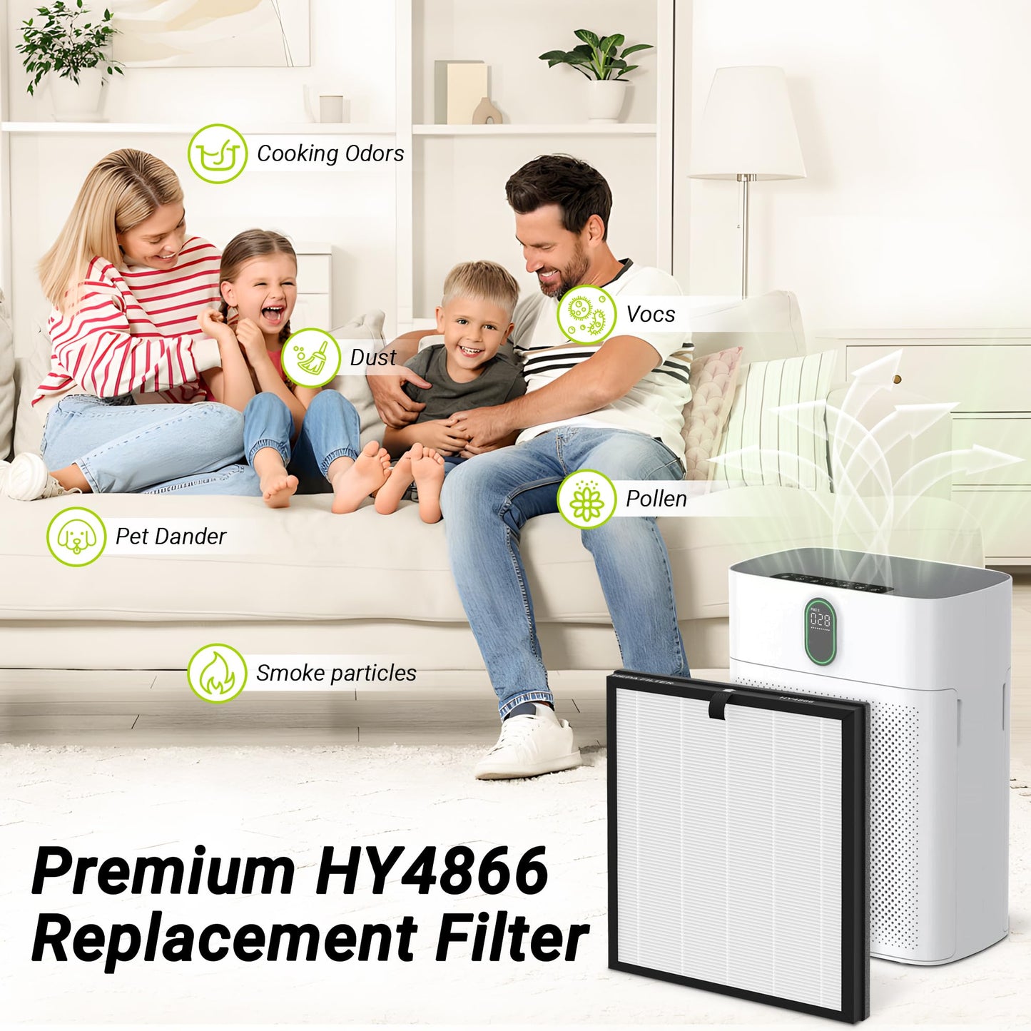 XBWW Premium HY4866 Replacement Filters Compatible with Morento HY4866, WESTHEY HY4866 and YIOU M1 Air Cleaner Purifier, 4 Packs