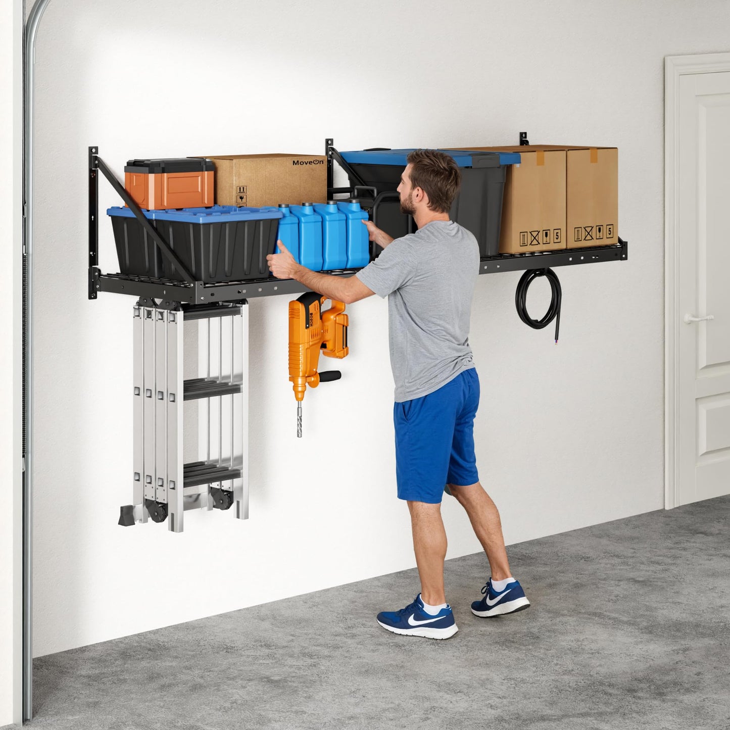 FLEXIMOUNTS 2-Pack 2x4ft Garage Wall Shelving - Heavy Duty Garage Storage Rack, 660lbs Load Capacity with Brace Guardrail, Organization System for Tools, Bins, Utility Room, Pro Series