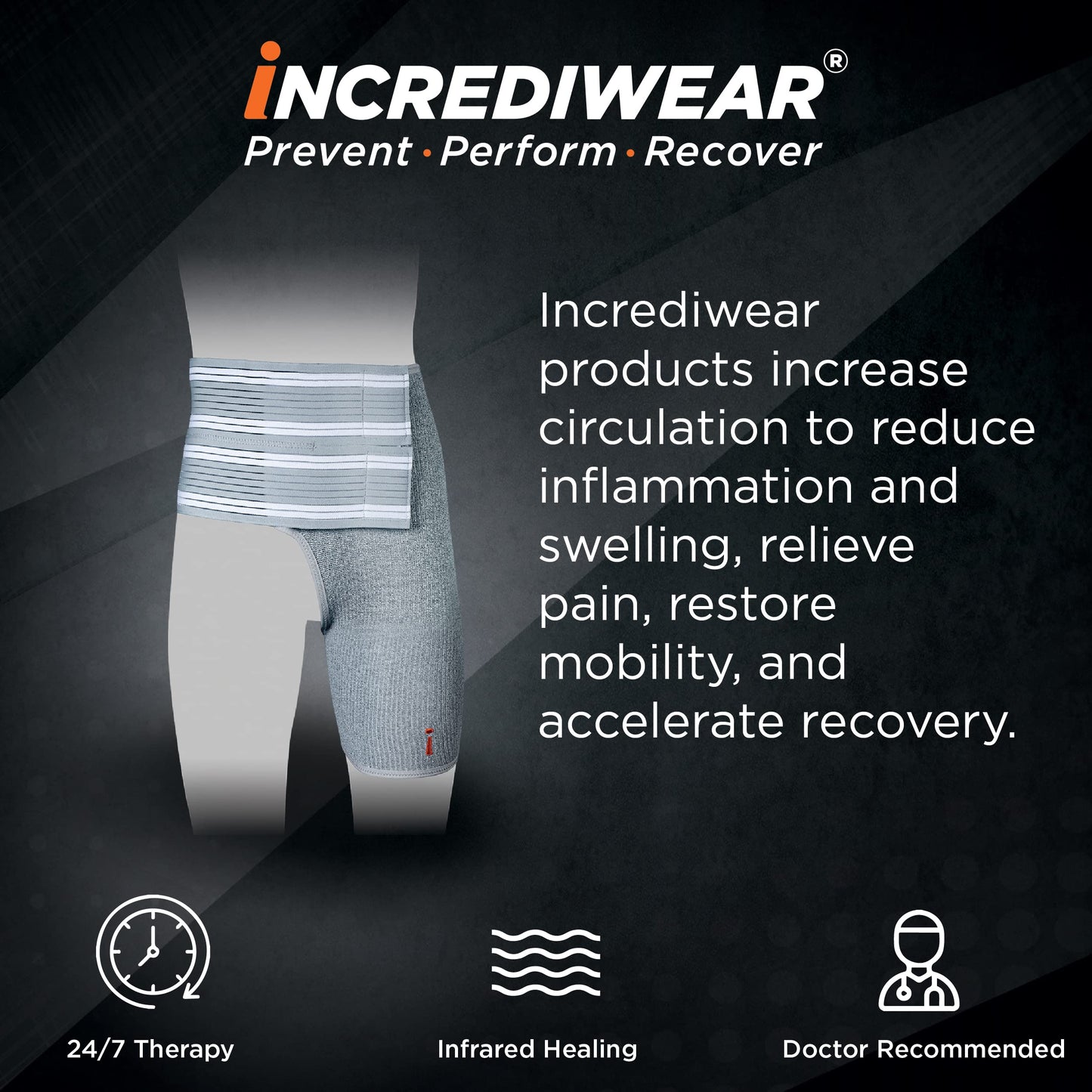 Incrediwear Hip Brace – Hip Brace for Women and Men, Supports Pain Relief and Aids Injury Recovery, Reduces Swelling, Designed for Support, Comfort, & Mobility (Left Leg, Large)