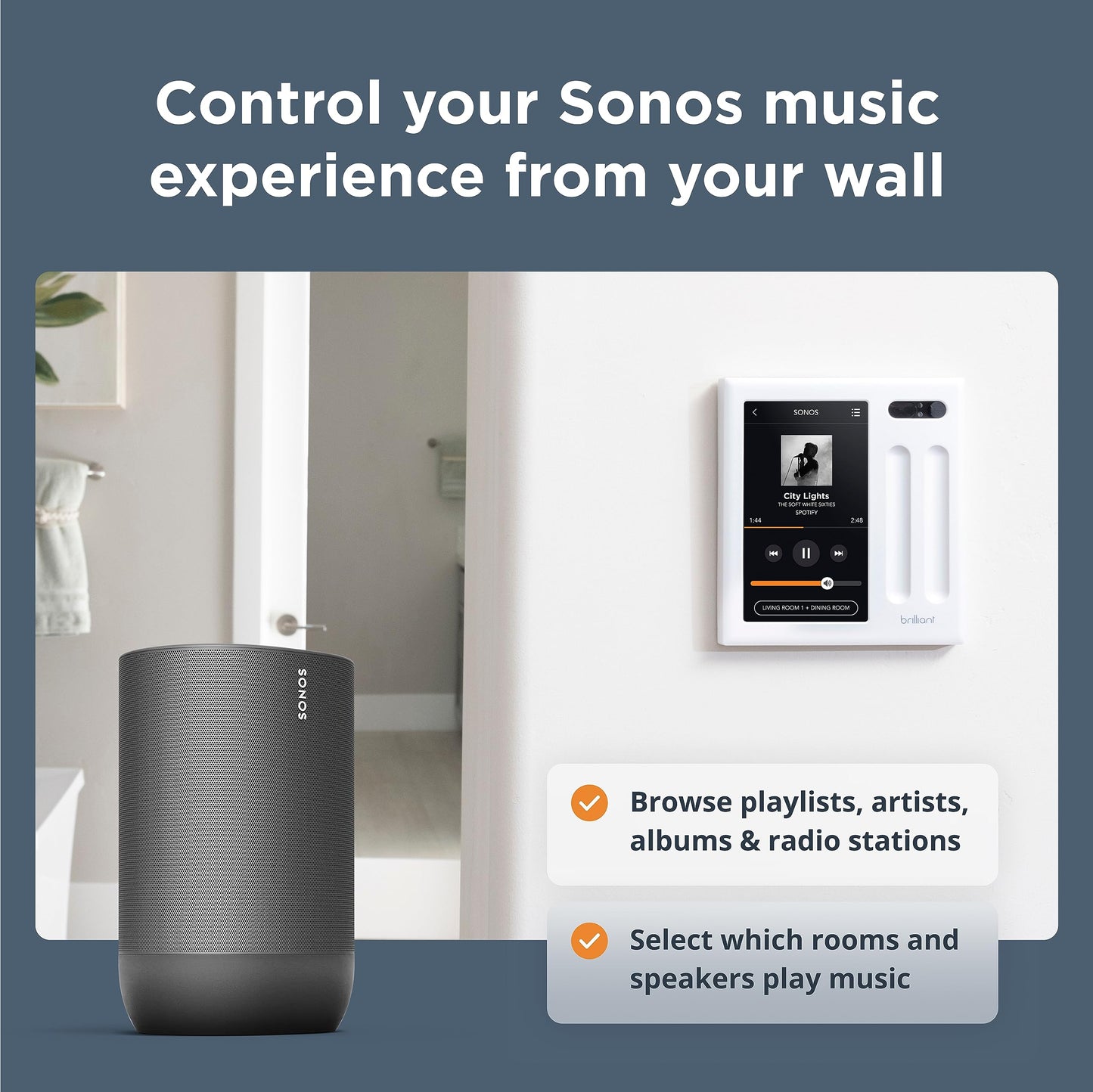 Brilliant Smart Home Control (2-Switch Panel) — Alexa Built-In & Compatible with Ring, Sonos, Hue, Google Nest, Wemo, SmartThings, Apple HomeKit — In-Wall Touchscreen Control for Lights, Music, & More