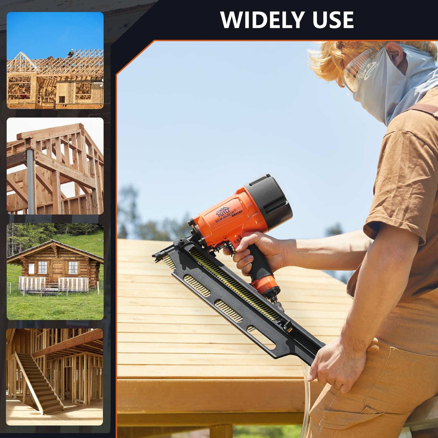 Stafanailer NR2183 High Speed Framing Nailer with Aluminum Magazine, 21 Degree Pneumatic Framing nail gun, 2-Inch up to 3-1/4-Inch Collated Full Head Framing Nails, Framing, Wooden House Building