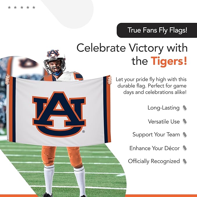 Auburn Tigers College Sports Printed Flag - NCAA Licensed - Nylon - School Banner (White) (3' x 5')