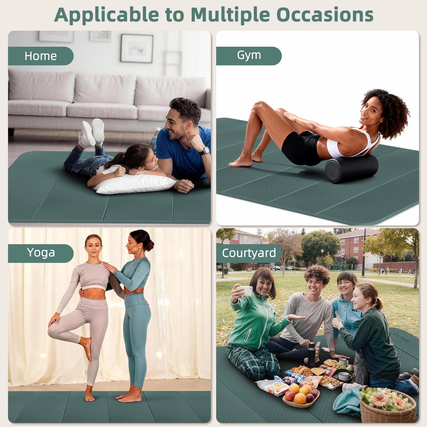 Large Yoga Mat, 74"x47.2" Extra Wide & Long Foldable Yoga Mat, 0.4" Thick Folding Yoga Mat, 2-Person Workout Mat for Home Gym, Extra Large Non-Slip Fitness Mat for HIIT, Yoga, Stretching, Portable Design for Easy Storage