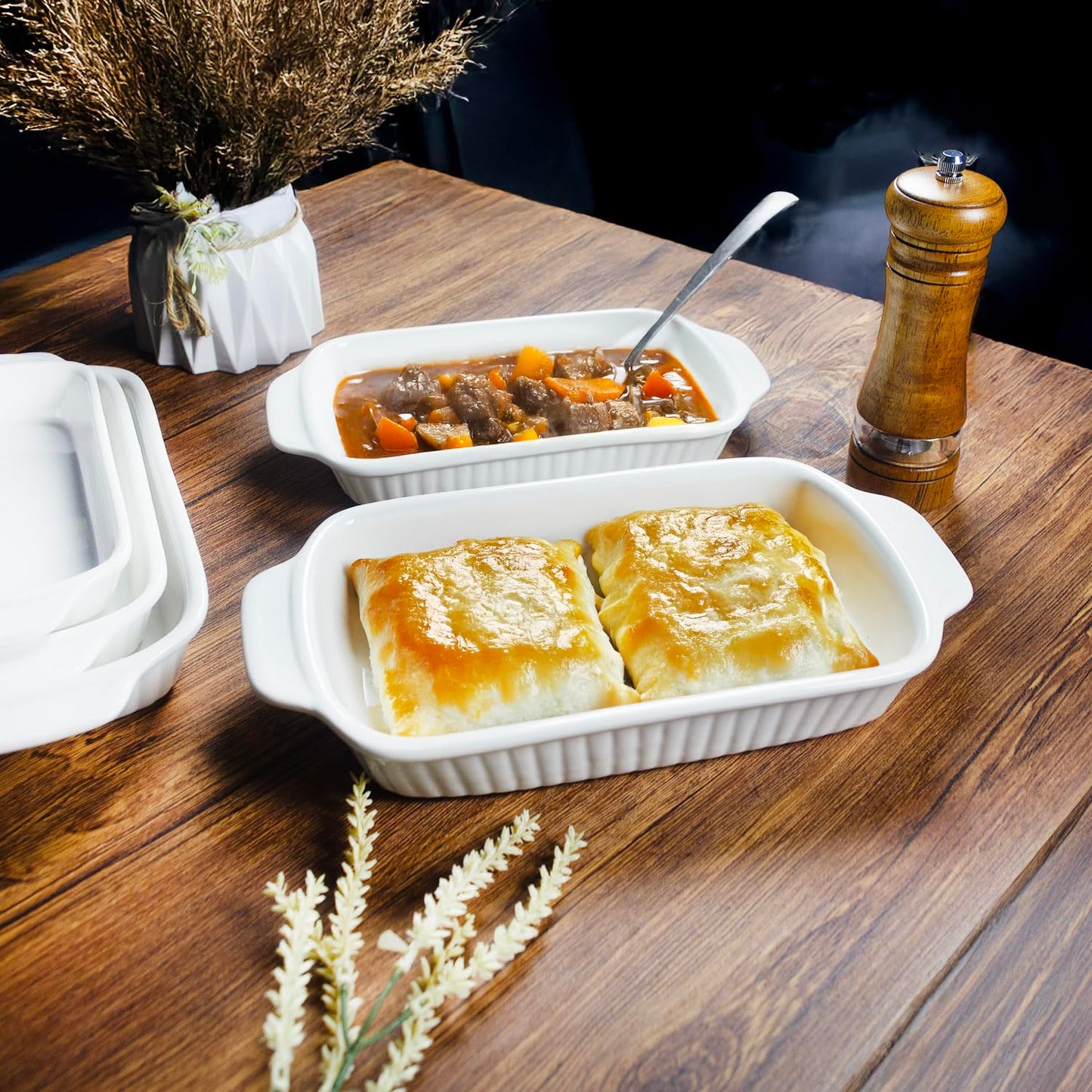 dingdaer Small Au Gratin Baking Dish, Ceramic Casserole Dishes 9 x 6, Set of 4, 23 oz with Handles, Pans Set for Oven Roasting for 1 or 2 person servings, Lasagna, Pie, Gratin, for Kitchen, Home