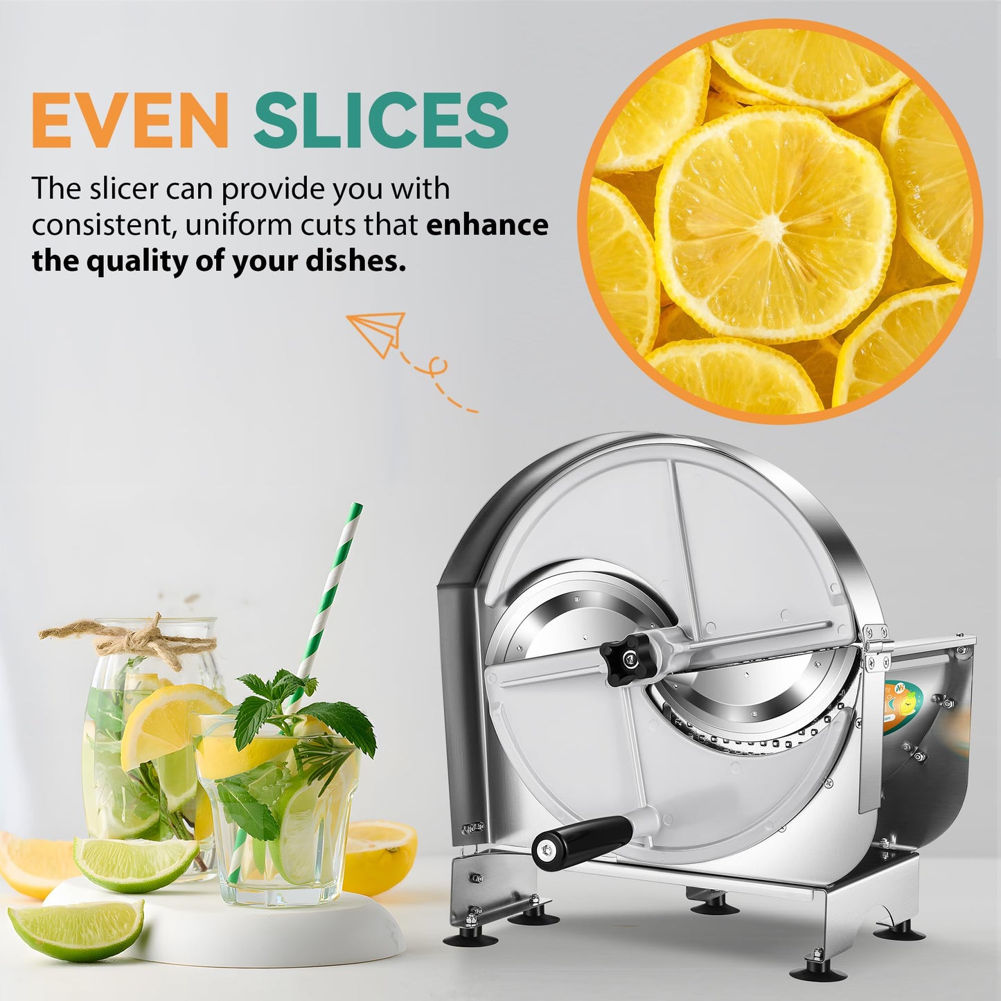 Newhai Manual Vegetable Fruit Slicer 0-12mm(0-0.47’’) Thickness Adjustable Commercial Food Cutter Slicing Machine Stainless Steel for Potatoes Lemon with 2 Spare Blades (Stainless Steel)