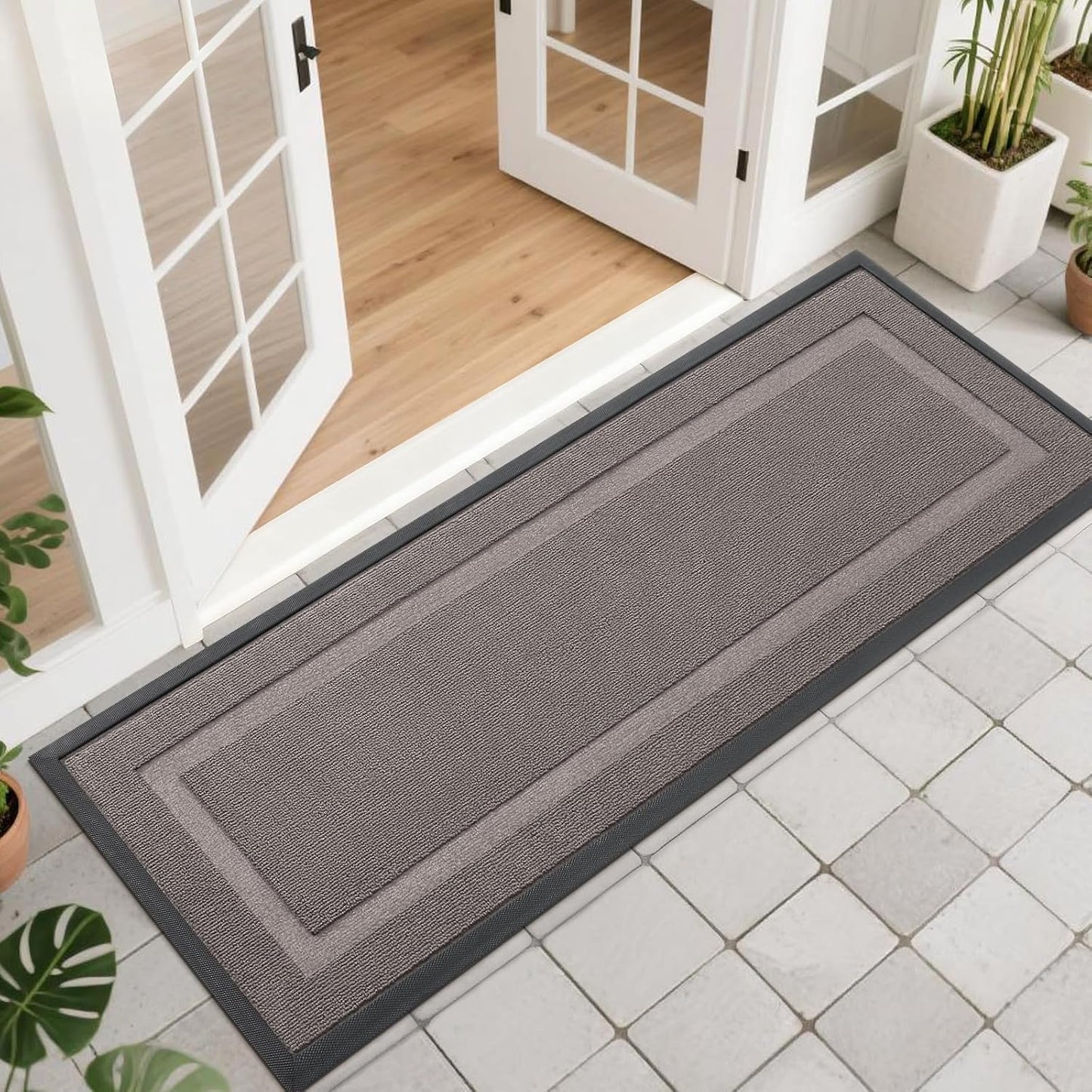 OLANLY Indoor Outdoor Doormat - Waterproof All-Season Rubber Mat | Low Profile, Easy Clean, 47x17, Taupe