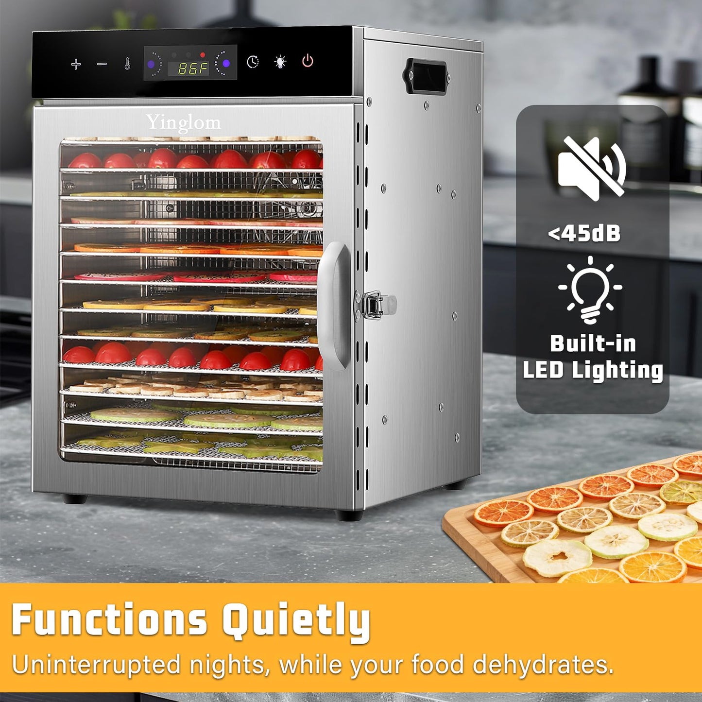 Food Dehydrator Machine with 12 Stainless Steel Trays, 800W Dual-Fan Dehydrator for Home, 24H Timer, 86-194℉ Temperature Control, LED Digital Dispiay for Jerky, Fruit, Vegetable, Herbs, and Dog Treats