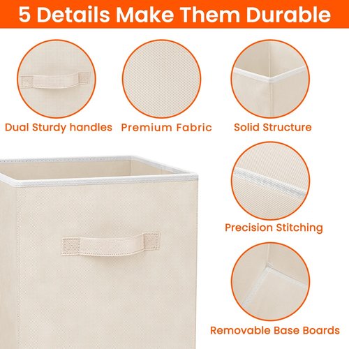 Criusia Storage Cubes - 11-Inch Heavy-Duty Fabric Bins for Closet Organization | 8-Pack Collapsible Beige Baskets for Toys & Blankets