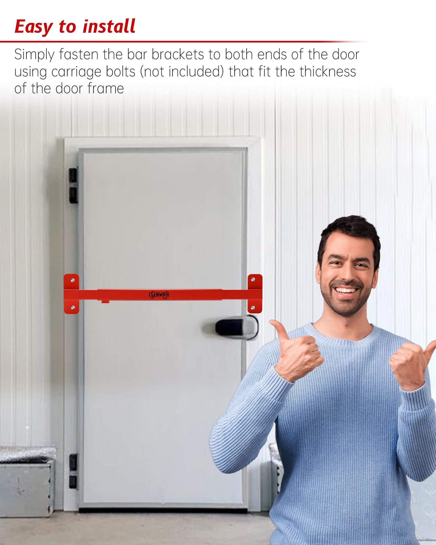 Adjustable Door Security Lock Bar, Commercial Shed Outswing Door Security Bar Fit for 32" to 42" Exterior Opening Door, Anti-Theft Barricade Lock for Jobsite Office, Warehouse, Trailer Door