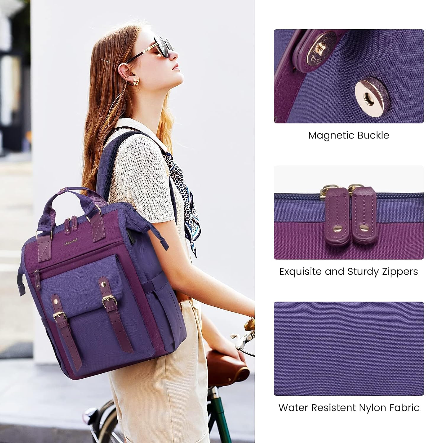 15.6 inch Backpack Backpacks LOVEVOOK Laptop for Women, Teacher Nurse Work Travel Purse,Computer Bag, Purple Blue