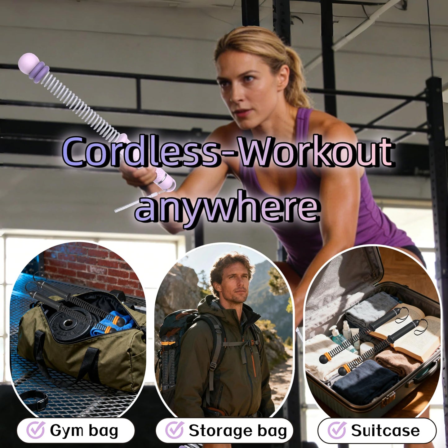 Adjustable Ropeless Battle Ropes for Home Gym for Men & Women, Quiet Air Resistance Heavy Duty Cordless Battle Rope,Exercise Ropes with Variable Resistance, Strength & Low-Impact Cardio for HIIT