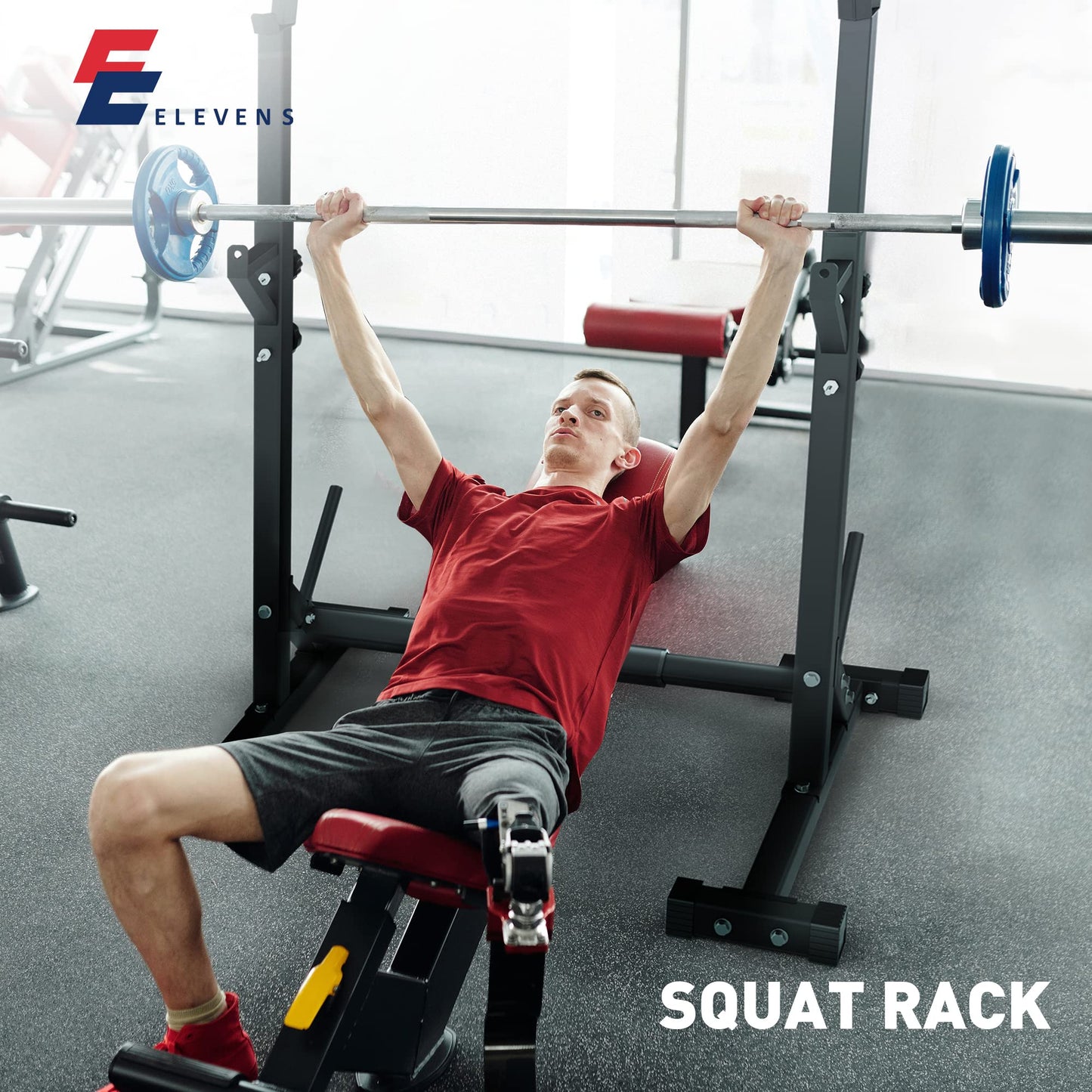 Elevens Squat Rack Stand Adjustable Bench Press Rack Barbell Rack Stand Multi-Function Weight Lifting Rack for Home Gym Strength Training Black 42 inches