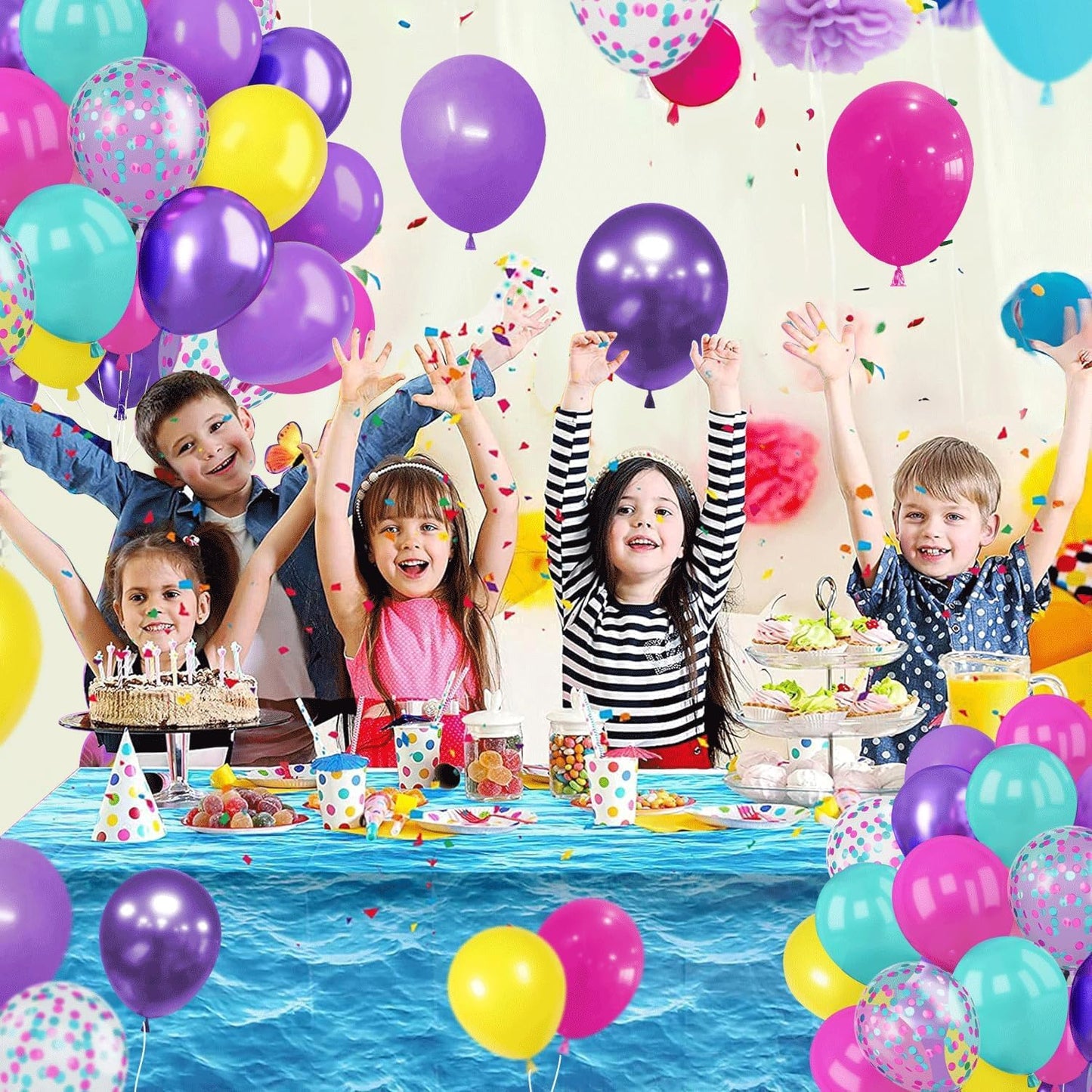 Skiennix 50 Pcs 12 Inch Hot Pink, Purple & Teal Balloons | Metallic Confetti for Birthday & Baby Shower Decor