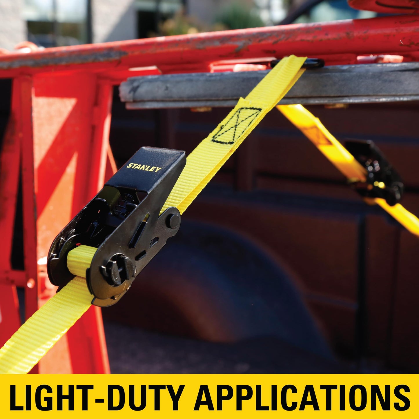 STANLEY S9500 Black/Yellow 1" x 10' Ratchet Straps - Light Cargo (300 lb Working Load / 900 lb Break Strength), 4 Pack