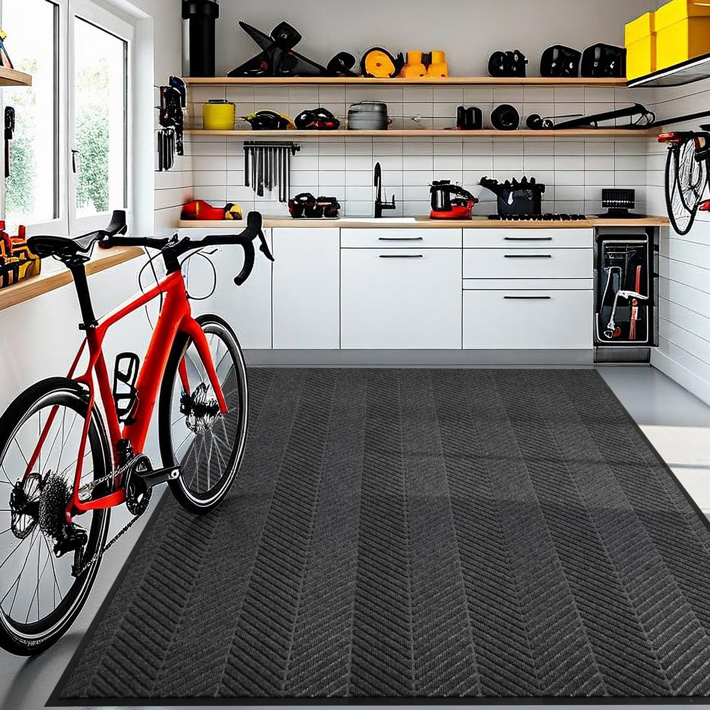 4′ x 10′ Heavy Duty Front Door Mat Indoor Outdoor Entrance, Large Non-Slip All Weather Commercial Floor Mat for Entryway, Low Profile Waterproof Vinyl Rug for House (48" x 120", Charcoal Grey)