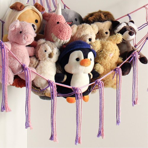 Mirolam Large Stuffed Animal Hammock - Corner Net Toy Storage Organizer for Girls' Room | Pink & Purple Boho Decor