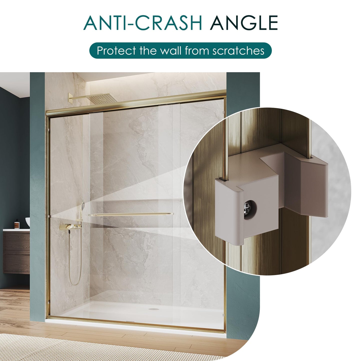 ELEGANT Double Sliding Shower Door 50-54" W x 72" H, Semi-Frameless Bypass Shower Glass Door with Dual Towel Bar Handles, 1/4" Tempered Glass for Walk-in Shower, Brushed Gold