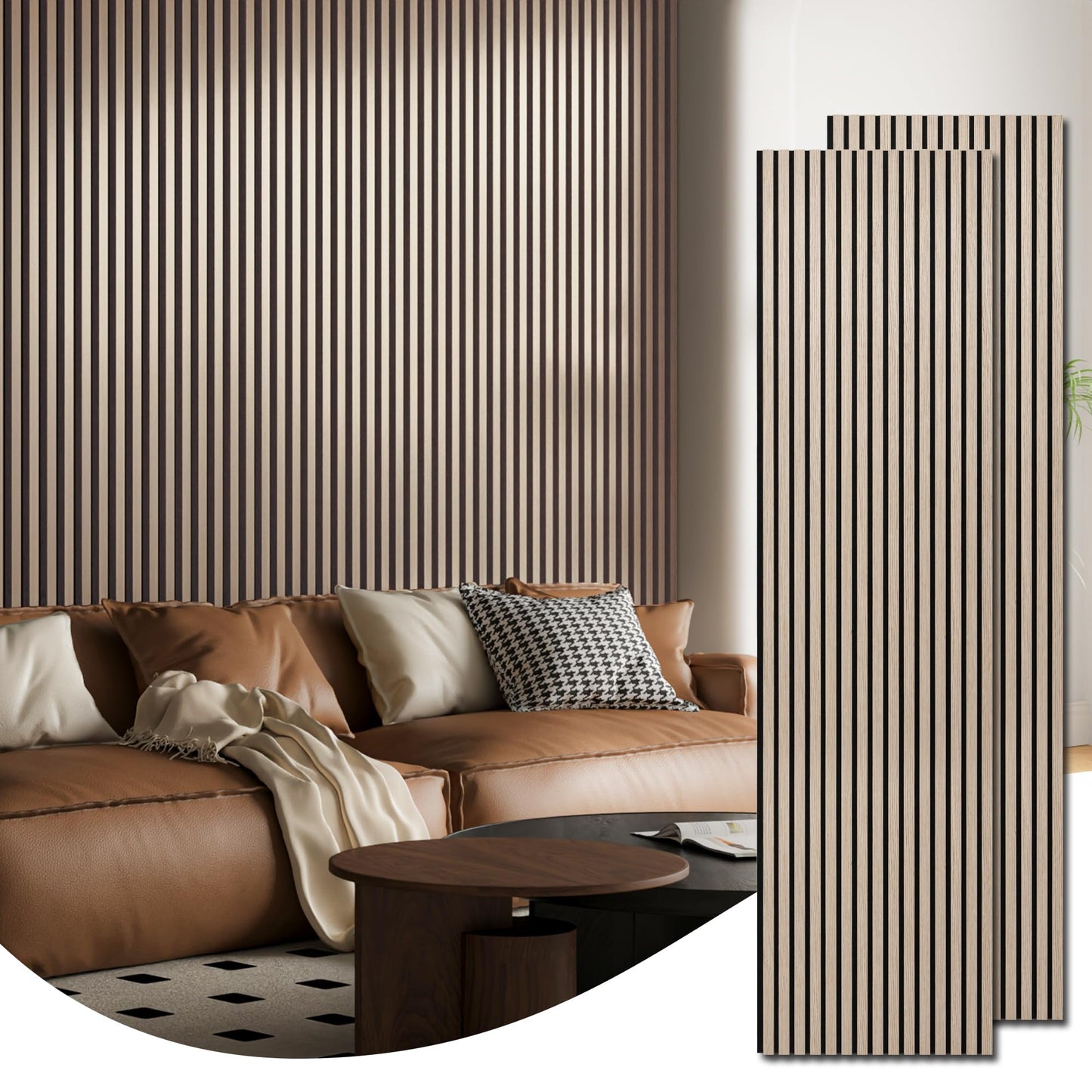 Art3d 2-Pack 94.5" x 24" Acoustic Wood Panels for Wall, 31 sq.ft Soundproof Wood Slat Panels, 3D Fluted Sound Absorbing Paneling for Interior Wall Decor, Living Room, Bedroom - Oak