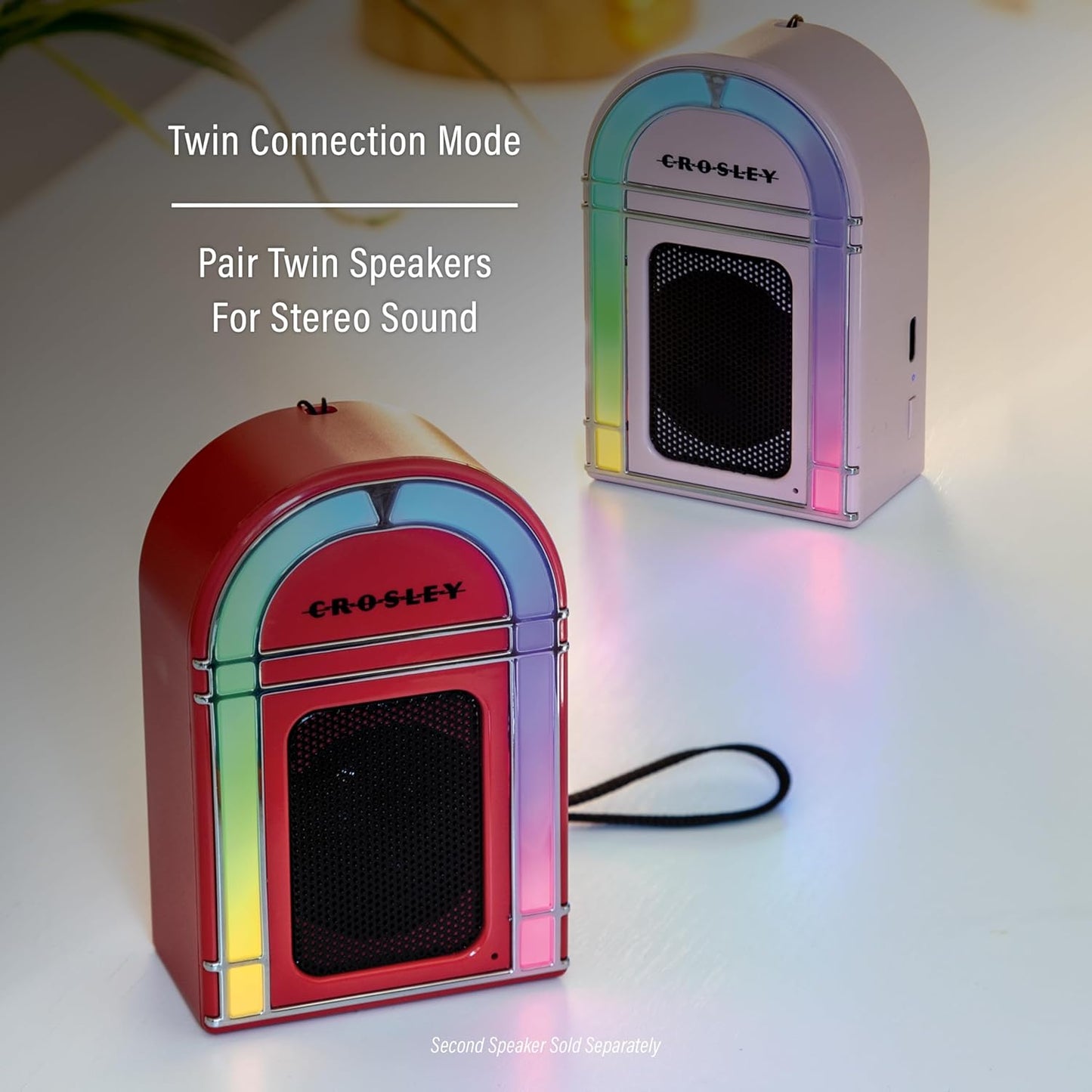 Crosley CR3046A-RE Retro Mini Jukebox Bluetooth Speaker - Portable with LED Lights, Red