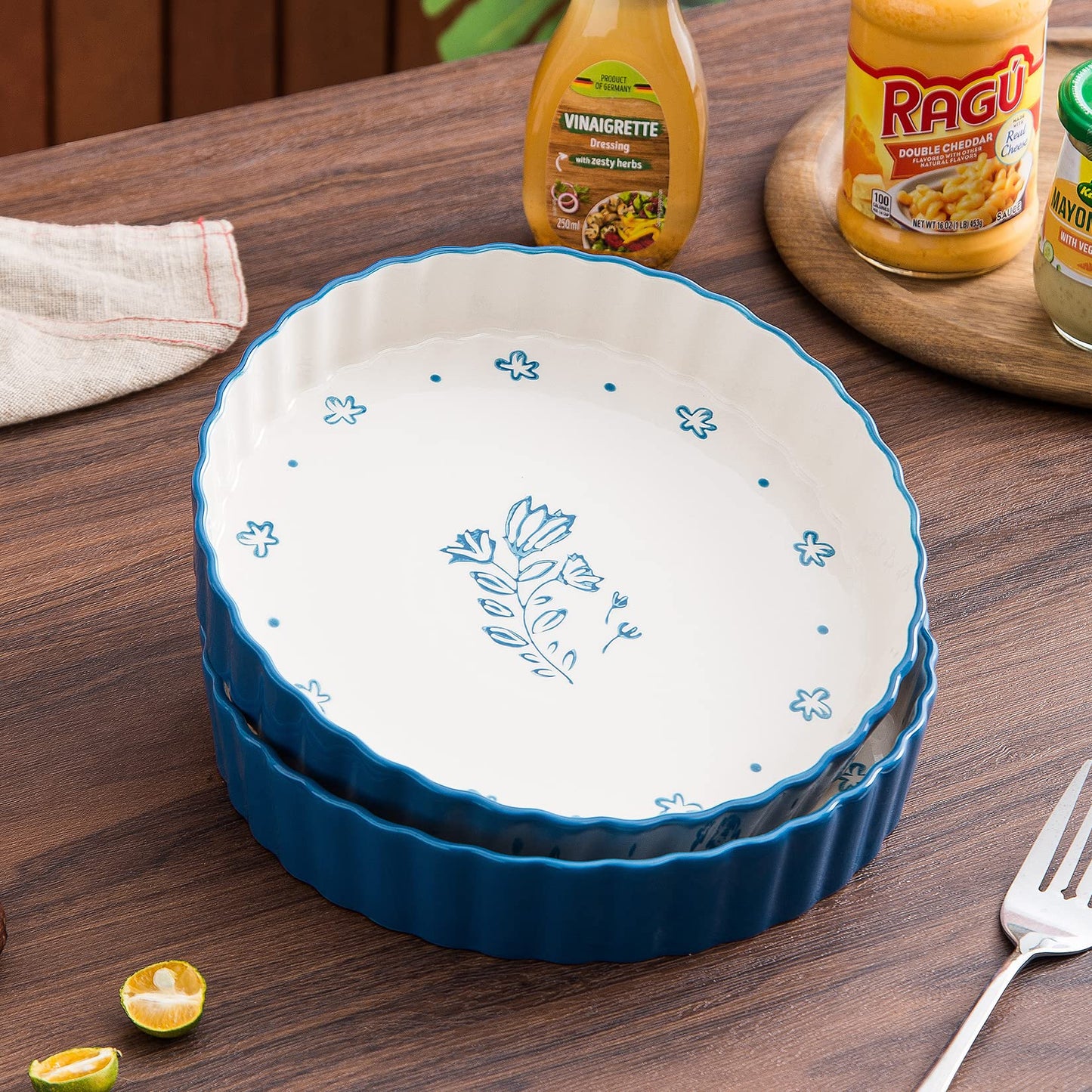 Wisenvoy Pie Pan Tart Pan Quiche Ceramic Pie Dish Pie Plate Tart Pans 9 inch Deep Dish Pie Pan Quiche Pan