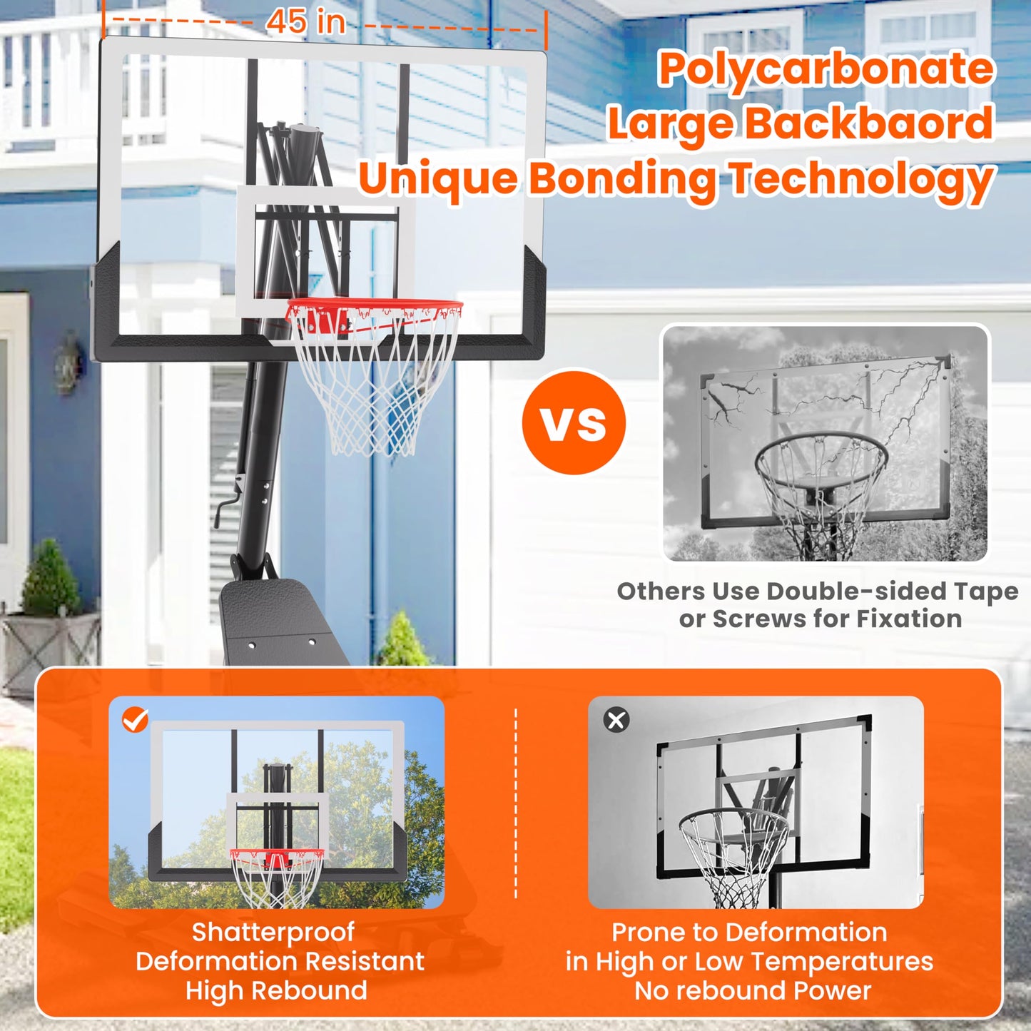 Feelwin Basketball Hoop Outdoor System with 10ft Height Adjustable, 45/48in Steel Frame Backboard Basketball Goal Court System, Portable Hoop for Youth and Adults in Driveway Backyard Pool Play