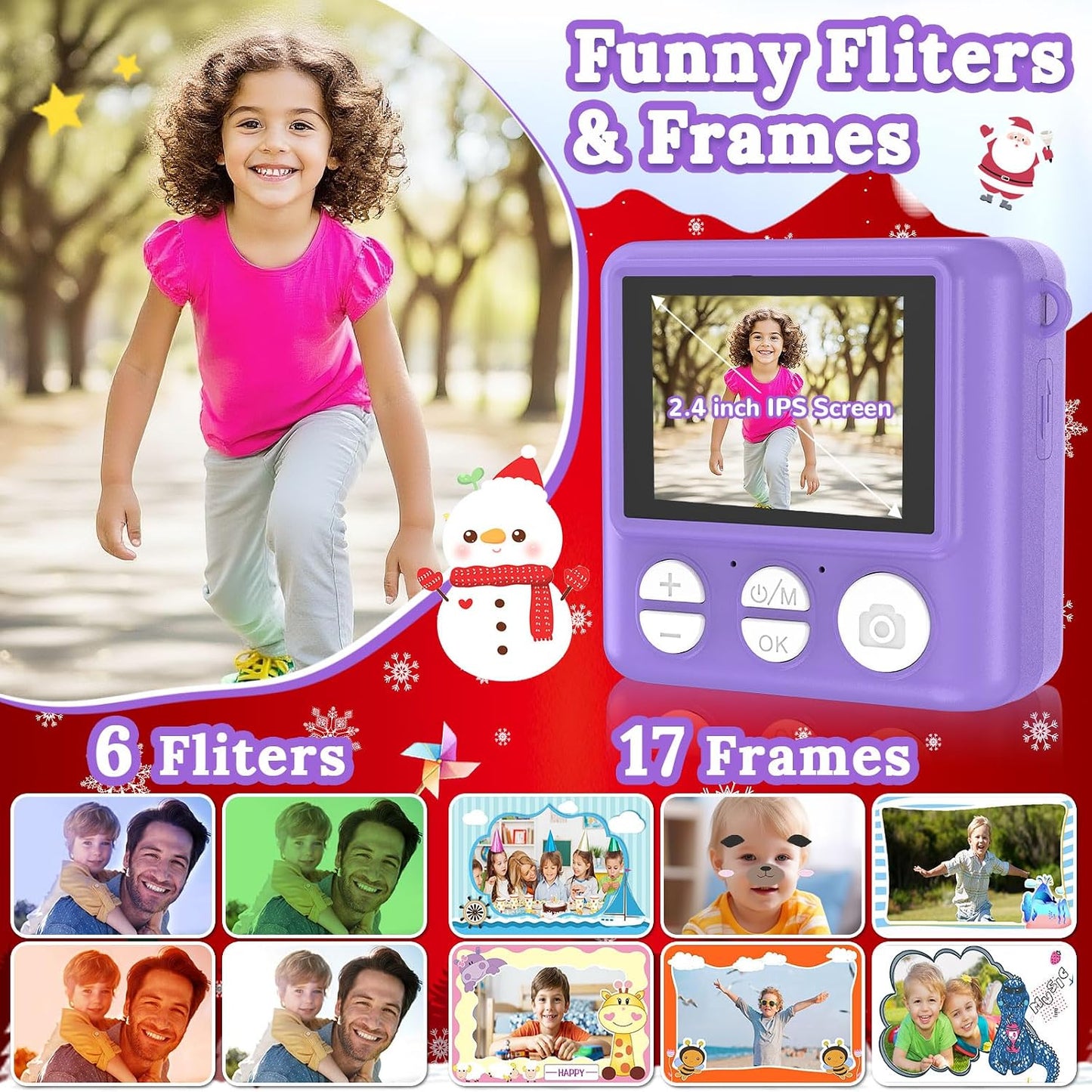 JPVERLY 1080P 32GB 3-12 Kids Camera Instant Print, HD Digital Video Recorder with SD Card, Christmas Birthday Gifts