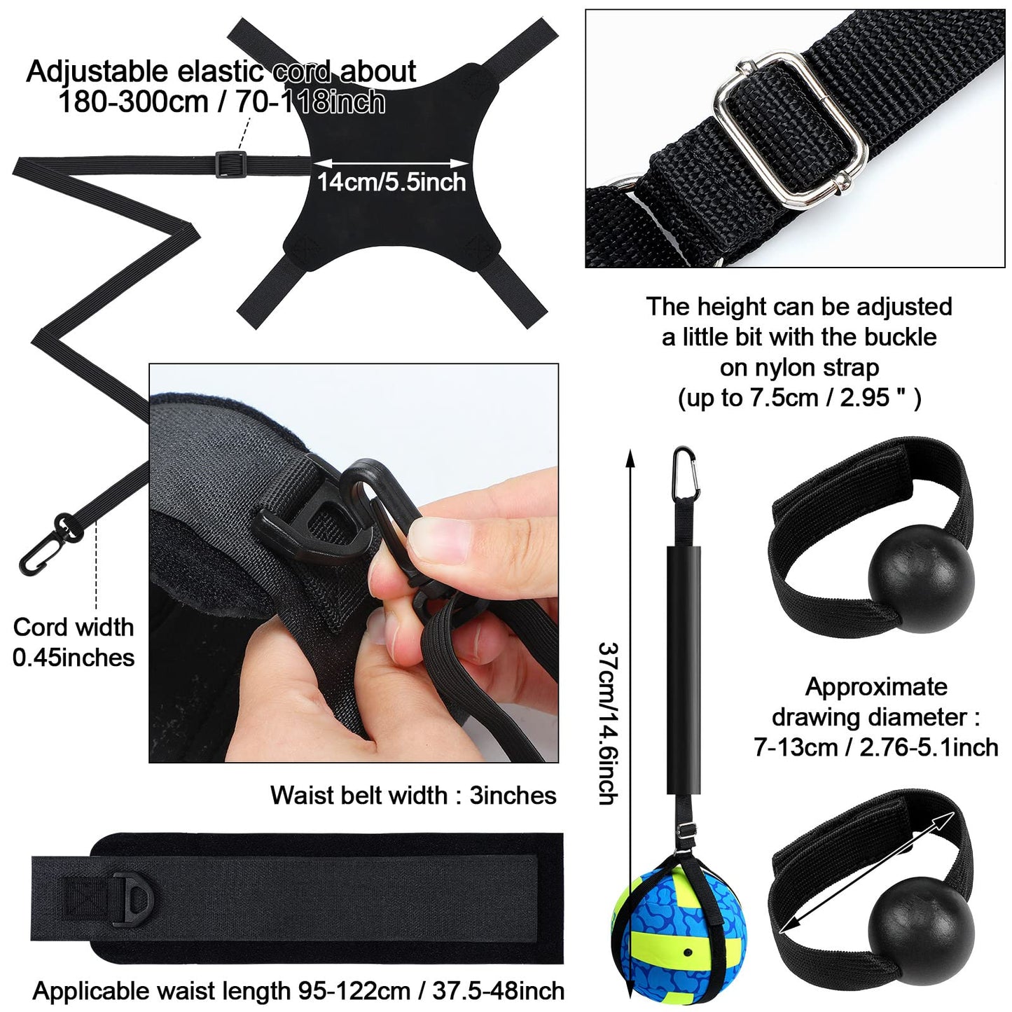 Wettarn 8 Set Volleyball Training Equipment Aid Solo Volleyball Trainer Gift Kit to Practice Serve Include Elastic Resistance Belt Set Spike Trainer Hand Straps Arm Sleeves Knee Pads Backpack Headband