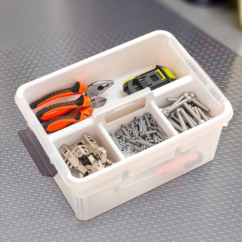 Citylife 17 QT Clear Plastic Storage Bin - Stackable Latching Box with Removable Tray | Orange for Organizing Tools & Crafts