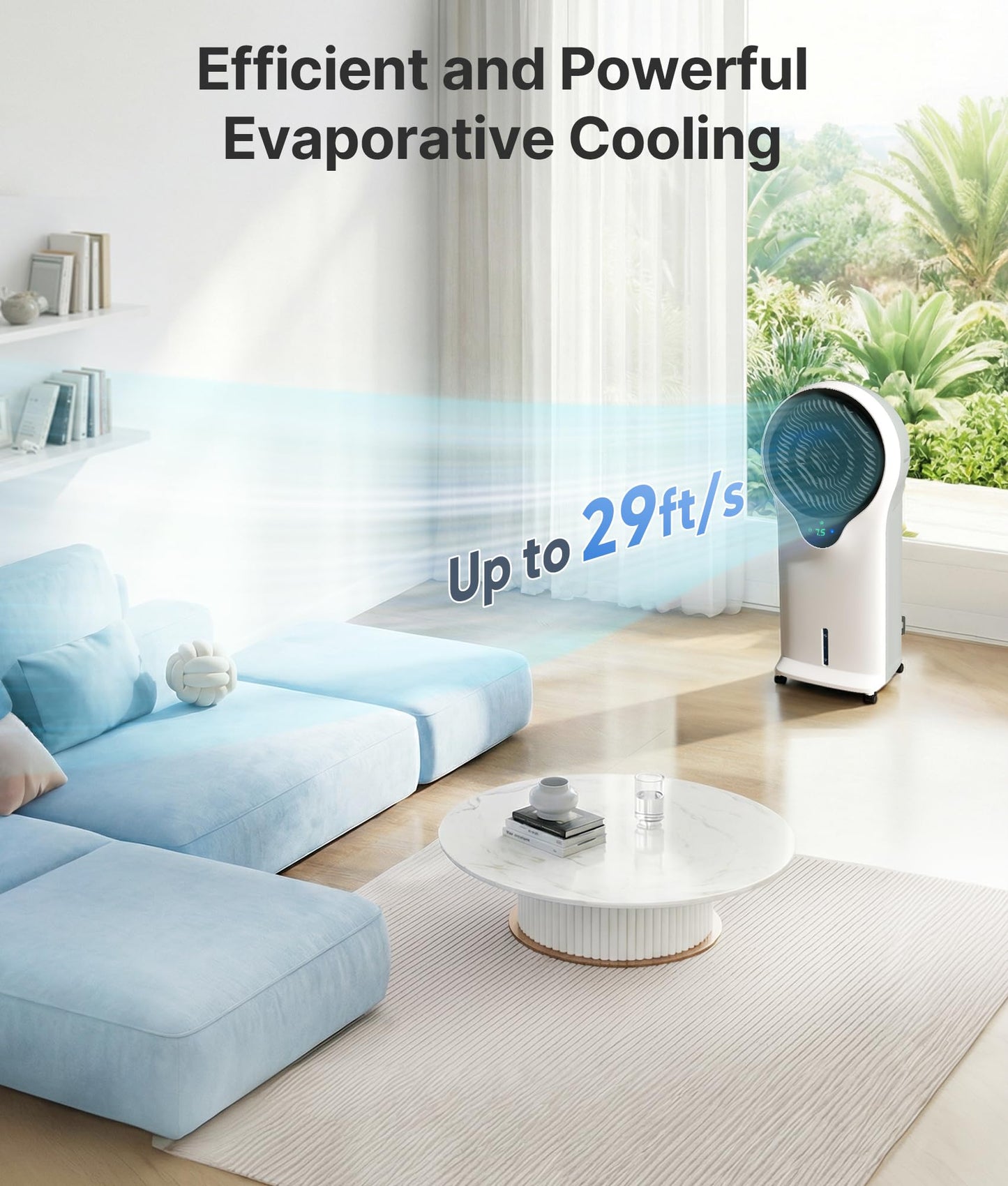 EXNOS 3-in-1 Evaporative Air Cooler - Portable Swamp Cooler Air Conditioner with 5.5L Water Tank & 2 Ice Packs, 3 Speeds, 3 Modes, Cooling Fans that Blow Cold Air for Home & Office