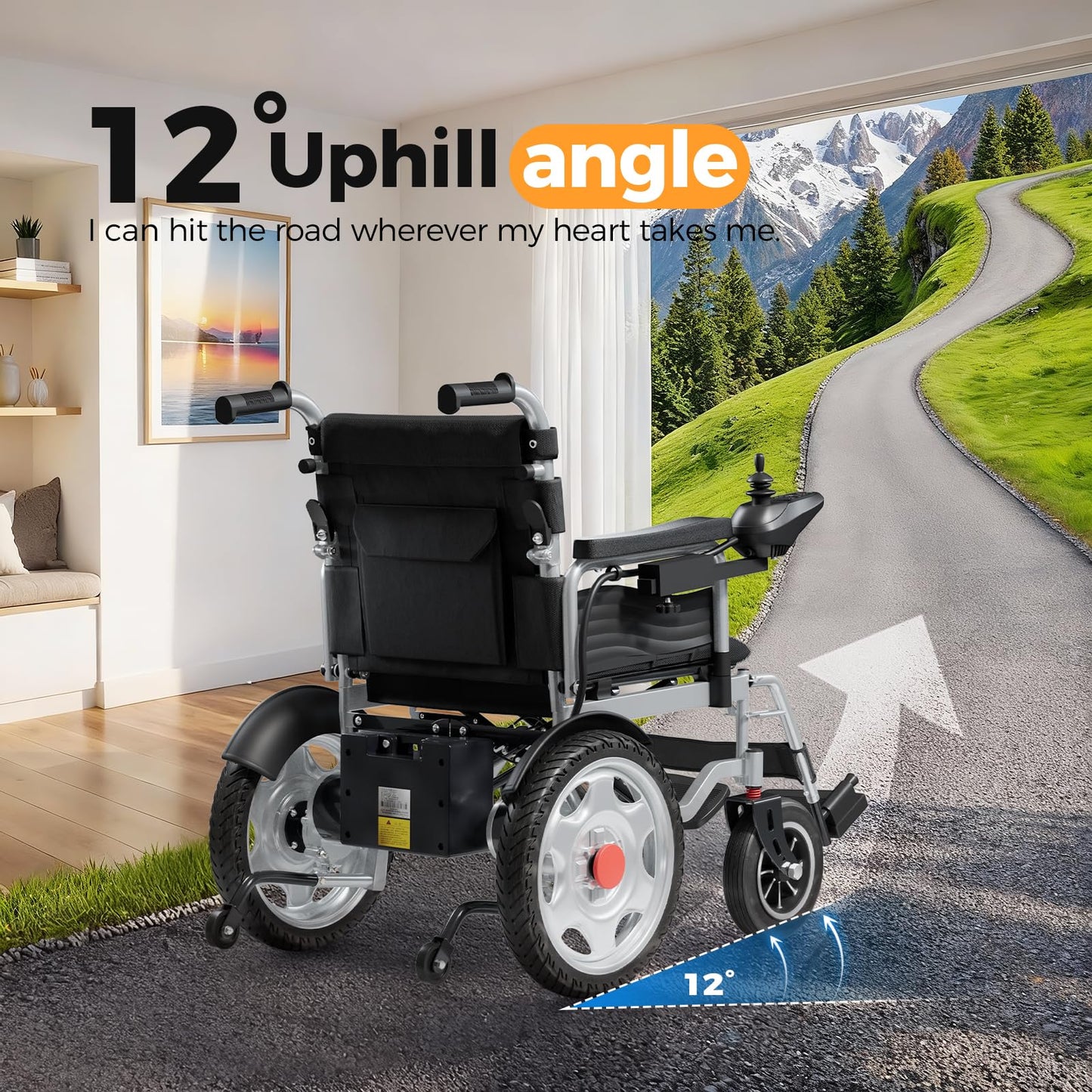 Electric Wheelchair, Electric Wheelchair for Adults, Foldable All Terrain Power Wheelchair, 15 Miles Long Travel Range, 500W Dual Motors, Lightweight Mobility Chair for Seniors - Indoor/Outdoor