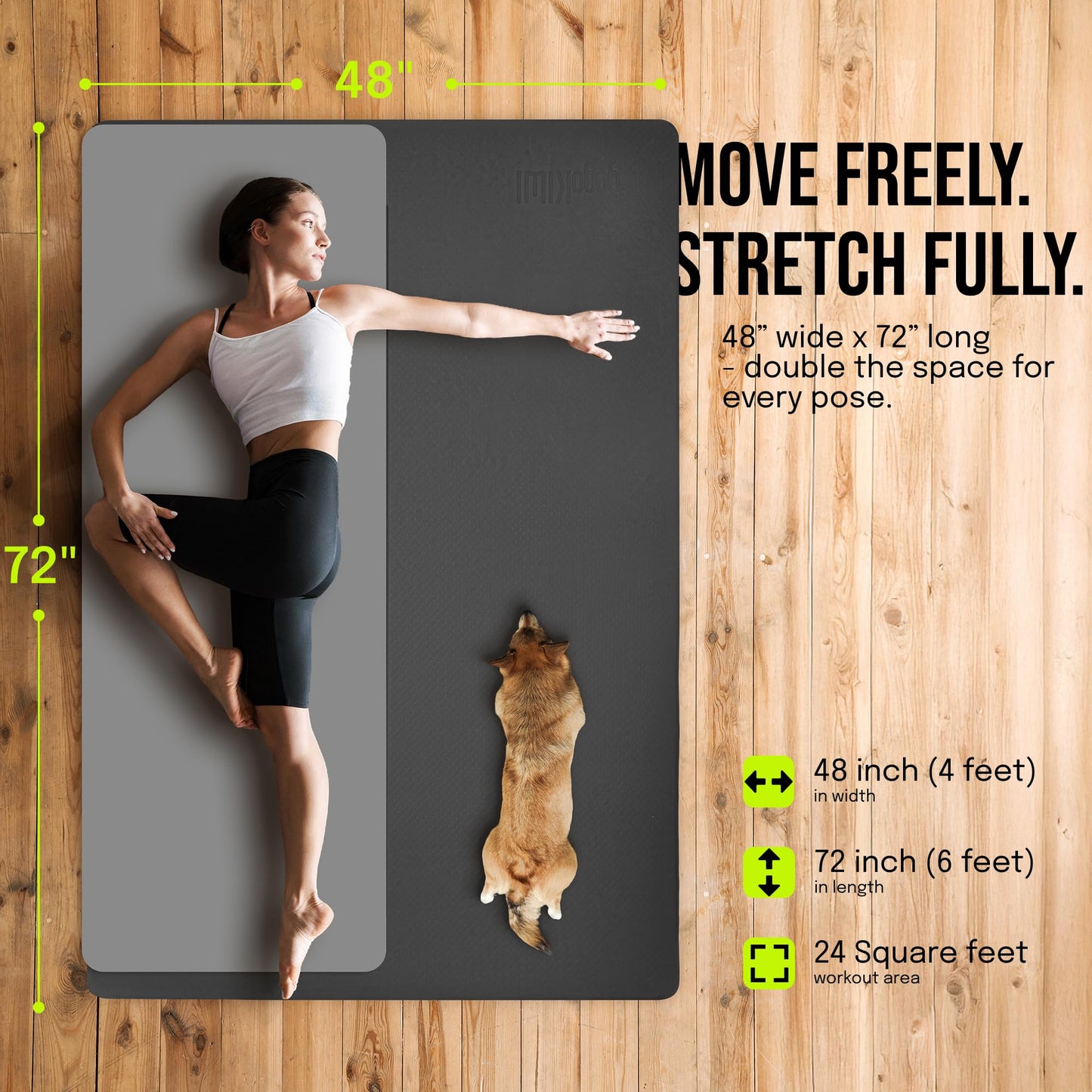 Gogokiwi Large Yoga Mat (6'x4') Extra Wide Workout Mat for Home, Non Slip Fitness & Exercise Mat for Home Gym, Yoga, Pilates, Stretching, and Floor
