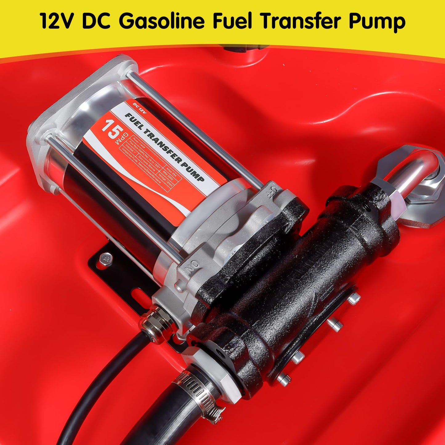 Portable 48 Gallon Fuel Tank with Pump for Gasoline & Diesel, 15GPM High Flow Rate 12V DC Self-Priming Fuel Transfer Pump, 13.1ft Hose, Auto Fueling Nozzle, for Easy Fuel Transportation