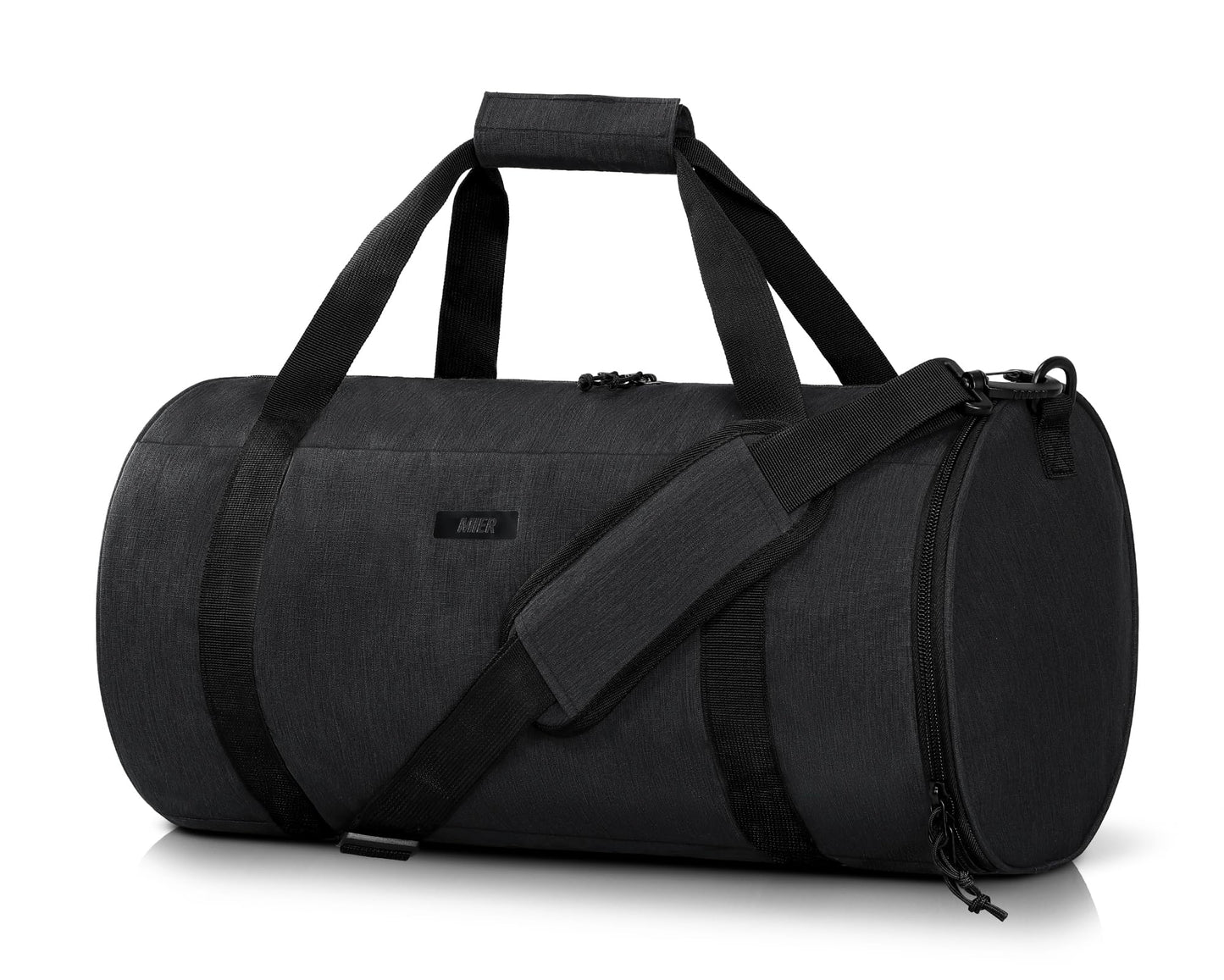 MIER Gym Bag Round Duffle Bag with Shoe Compartment & Wet Pocket, Lightweight Carry on Duffel for Men Women Workout Fitness Travel Sports, 24L, Black
