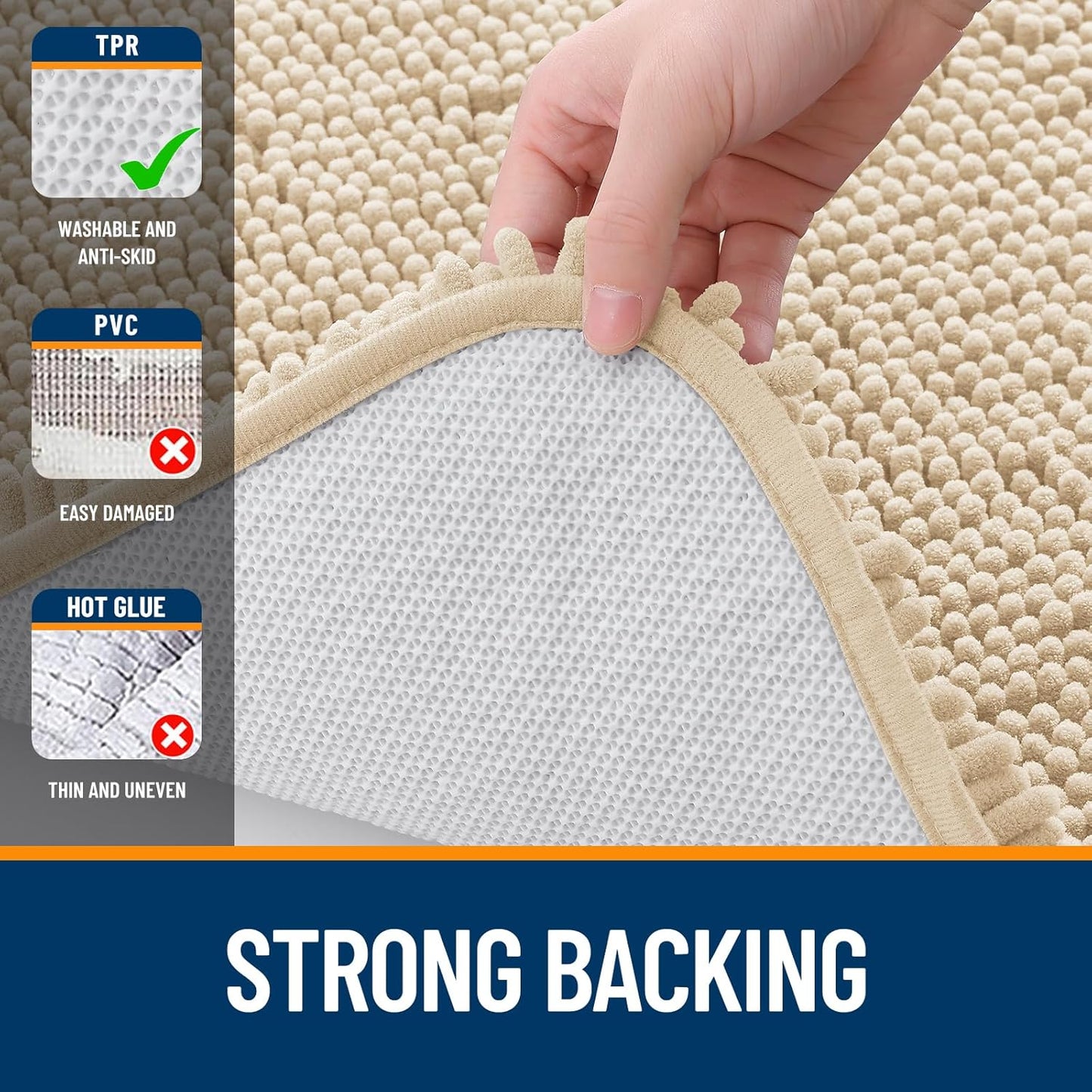 OLANLY Bathroom Rugs - Extra Soft Chenille Bath Mats | Quick Dry, Machine Washable, 24x16, Beige